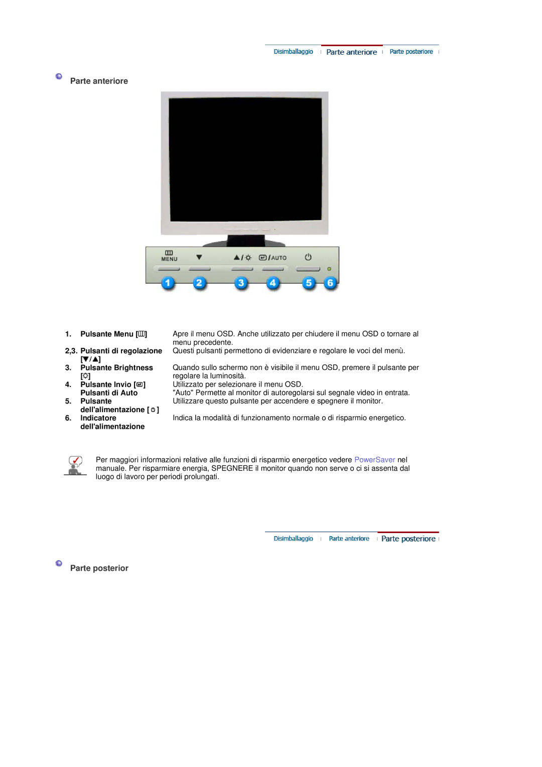 Samsung LT17GSESS/EDC manual Parte anteriore, Regolare la luminosità 