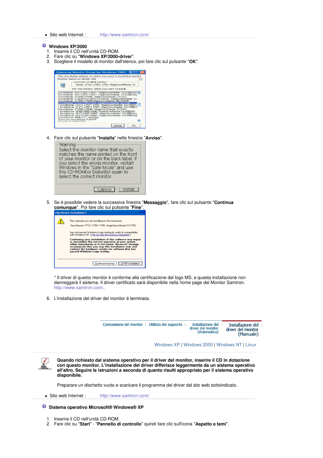 Samsung LT17GSESS/EDC manual Fare clic su Windows XP/2000-driver, Sistema operativo Microsoft Windows XP 