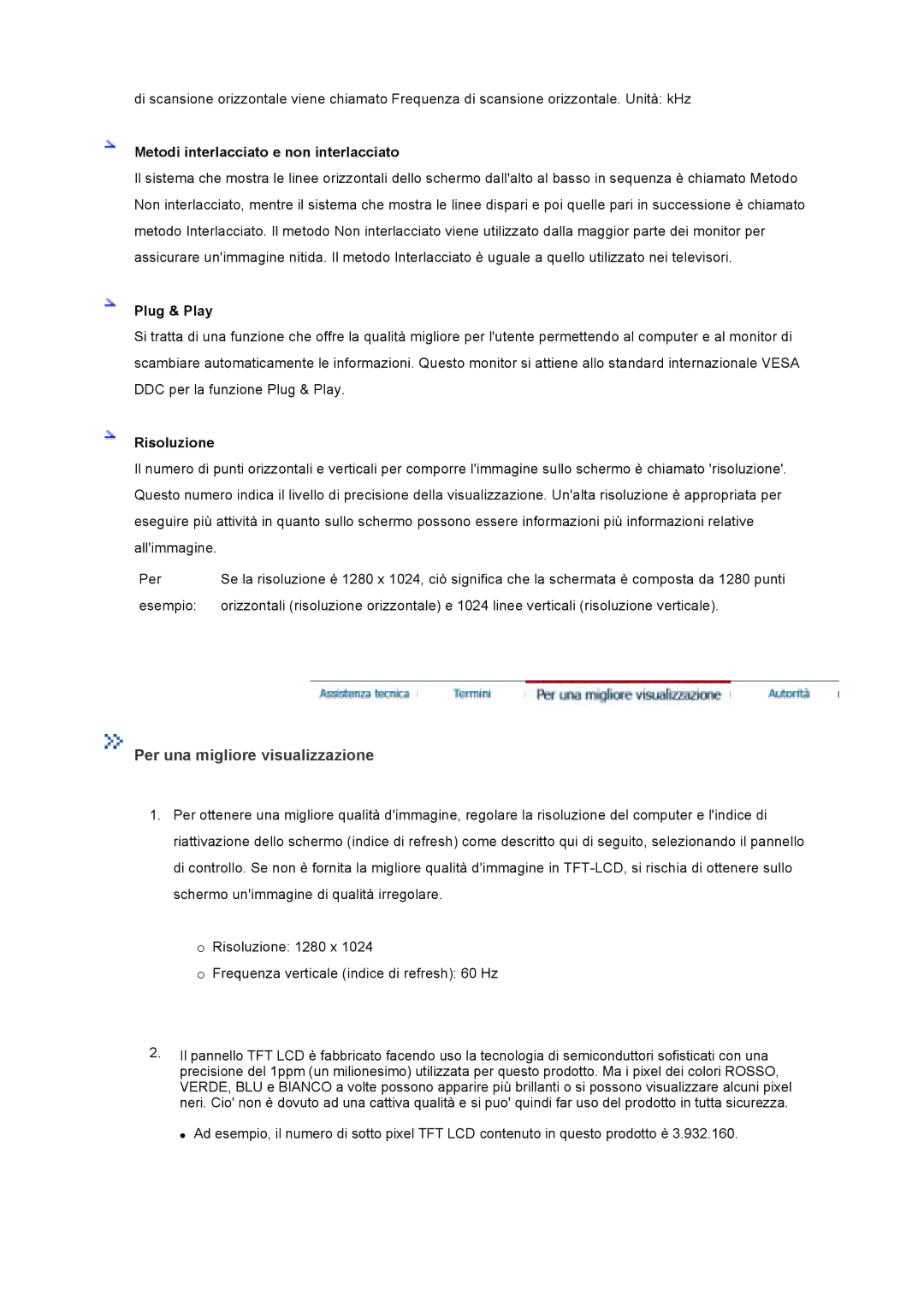 Samsung LT17GSESS/EDC manual Metodi interlacciato e non interlacciato, Plug & Play, Risoluzione 