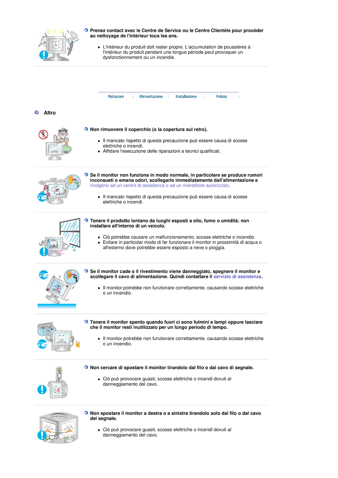 Samsung LT17GSESS/EDC manual Altro, Non rimuovere il coperchio o la copertura sul retro 