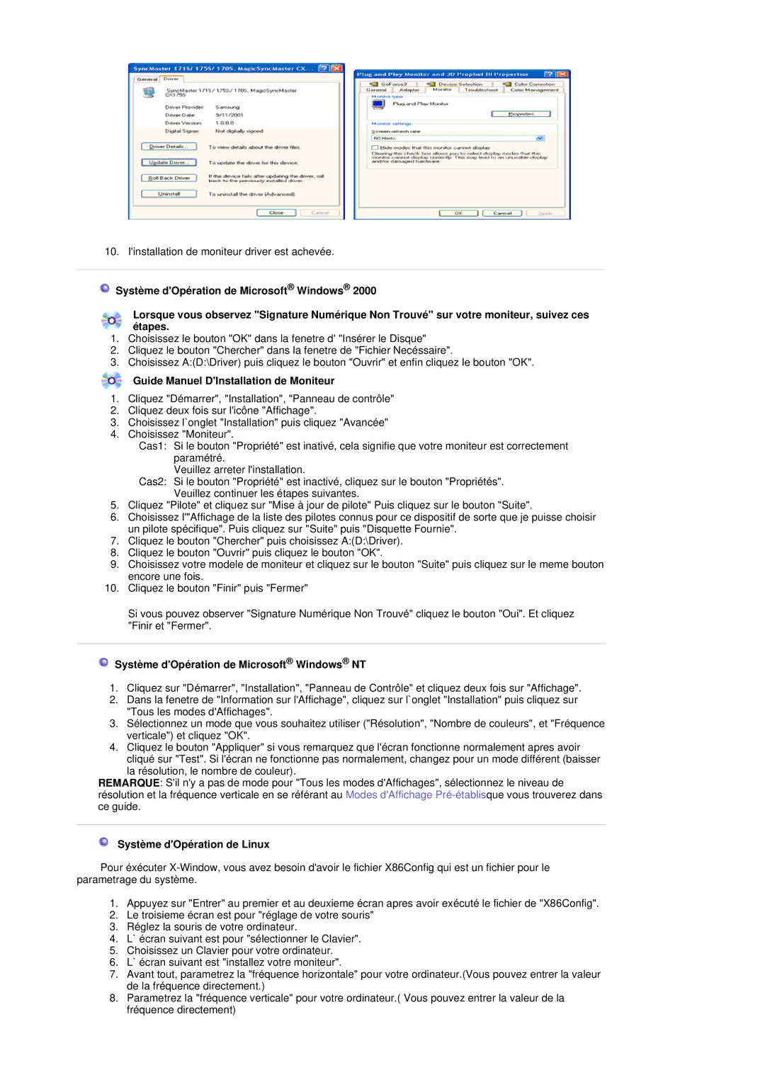 Samsung LT17GSESSZ/EDC, LT17GSESS/EDC Guide Manuel DInstallation de Moniteur, Système dOpération de Microsoft Windows NT 