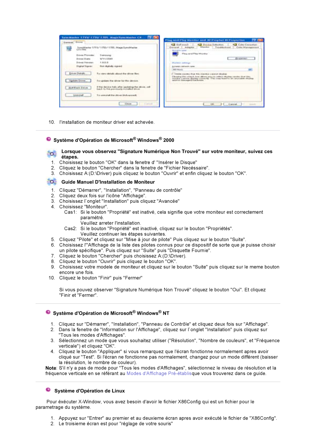 Samsung LT17GSESS/EDC, LT17GSESSZ/EDC Guide Manuel DInstallation de Moniteur, Système dOpération de Microsoft Windows NT 