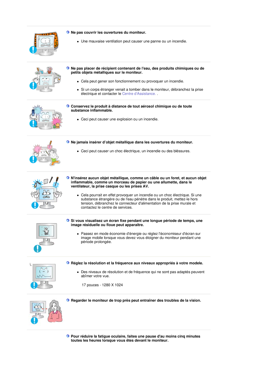 Samsung LT17GSESS/EDC, LT17GSESSZ/EDC manual Ne pas couvrir les ouvertures du moniteur 