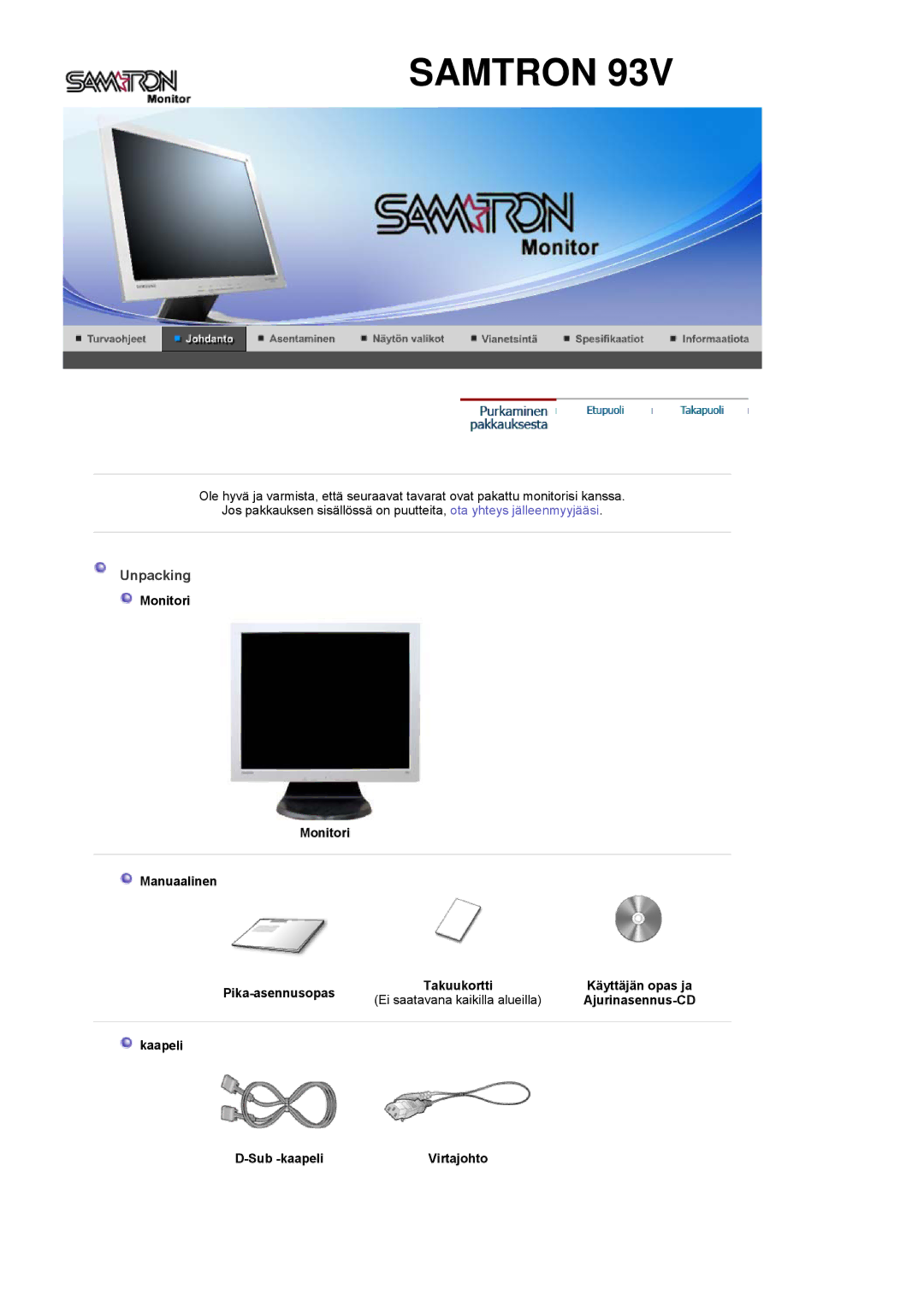 Samsung LT17GSESSZ/EDC, LT17GSESS/EDC manual Samtron, Monitori Manuaalinen Pika-asennusopas 