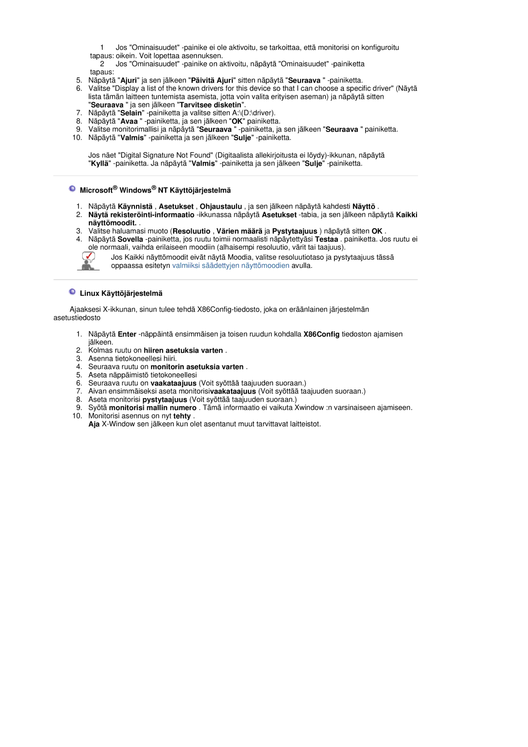 Samsung LT17GSESSZ/EDC, LT17GSESS/EDC manual Microsoft Windows NT Käyttöjärjestelmä, Linux Käyttöjärjestelmä 