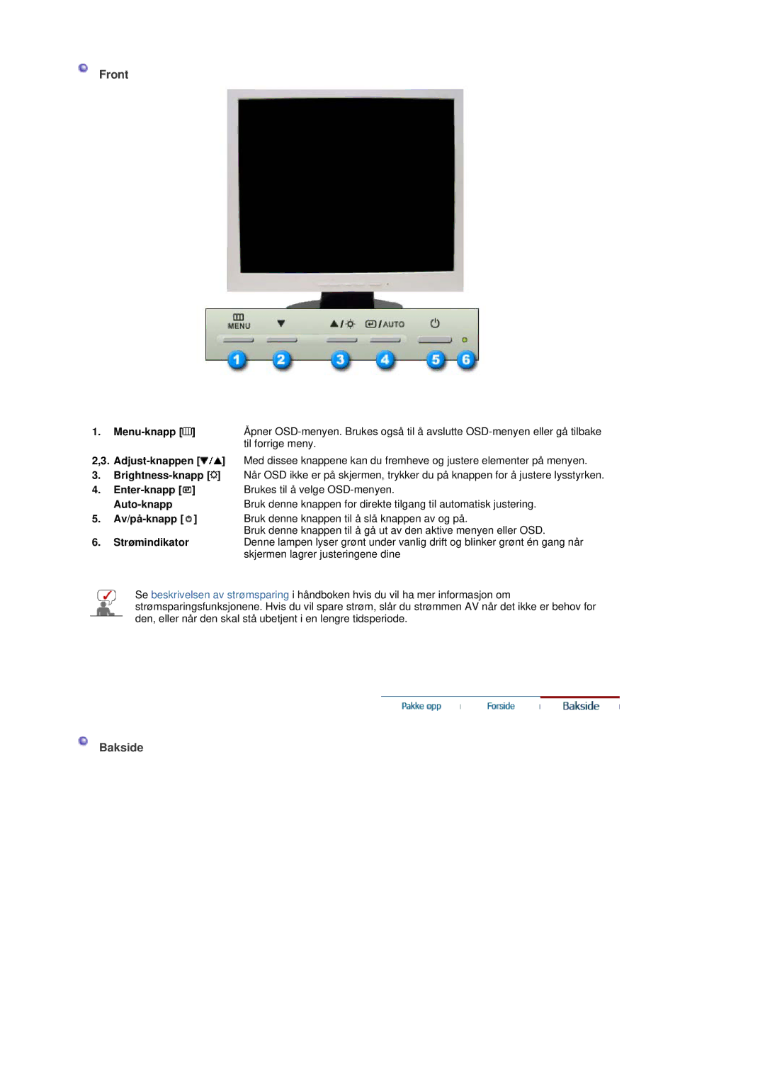 Samsung LT17GSESSZ/EDC, LT17GSESS/EDC manual Front, Menu-knapp 