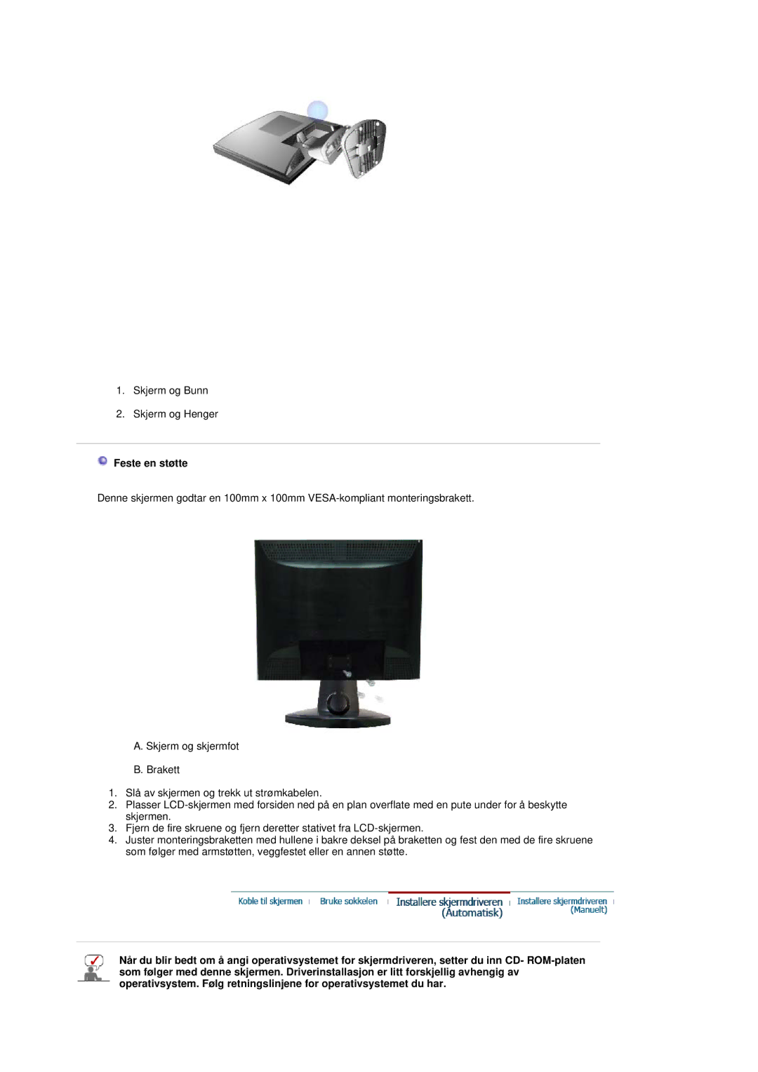 Samsung LT17GSESSZ/EDC, LT17GSESS/EDC manual Feste en støtte 