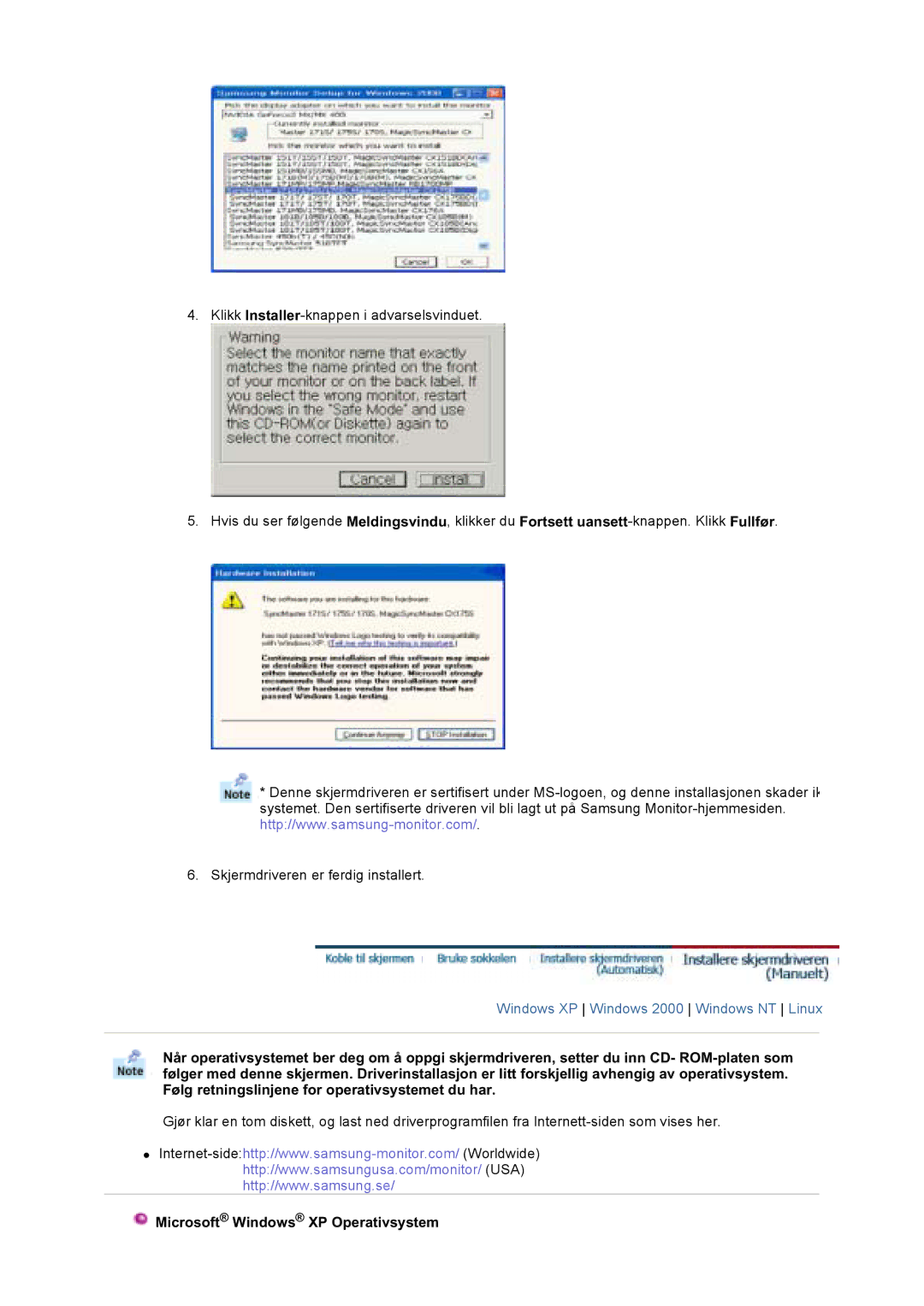 Samsung LT17GSESS/EDC, LT17GSESSZ/EDC manual Microsoft Windows XP Operativsystem 