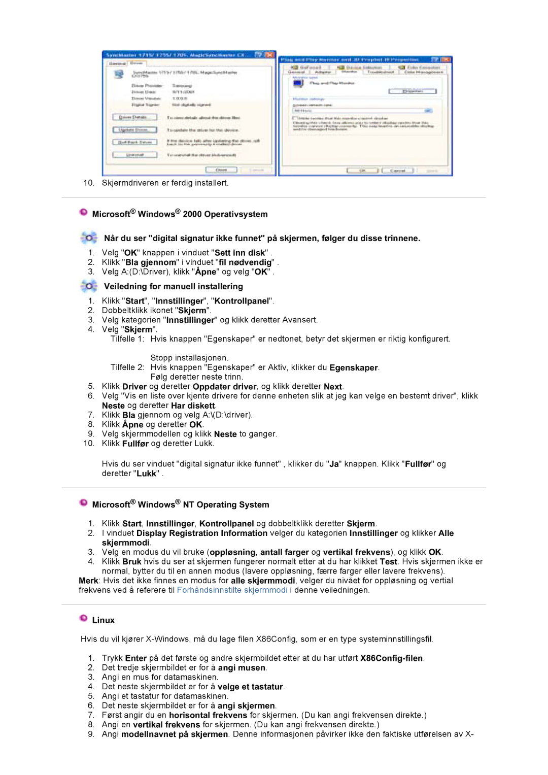 Samsung LT17GSESSZ/EDC, LT17GSESS/EDC manual Klikk Bla gjennom i vinduet fil nødvendig, Neste og deretter Har diskett, Linux 