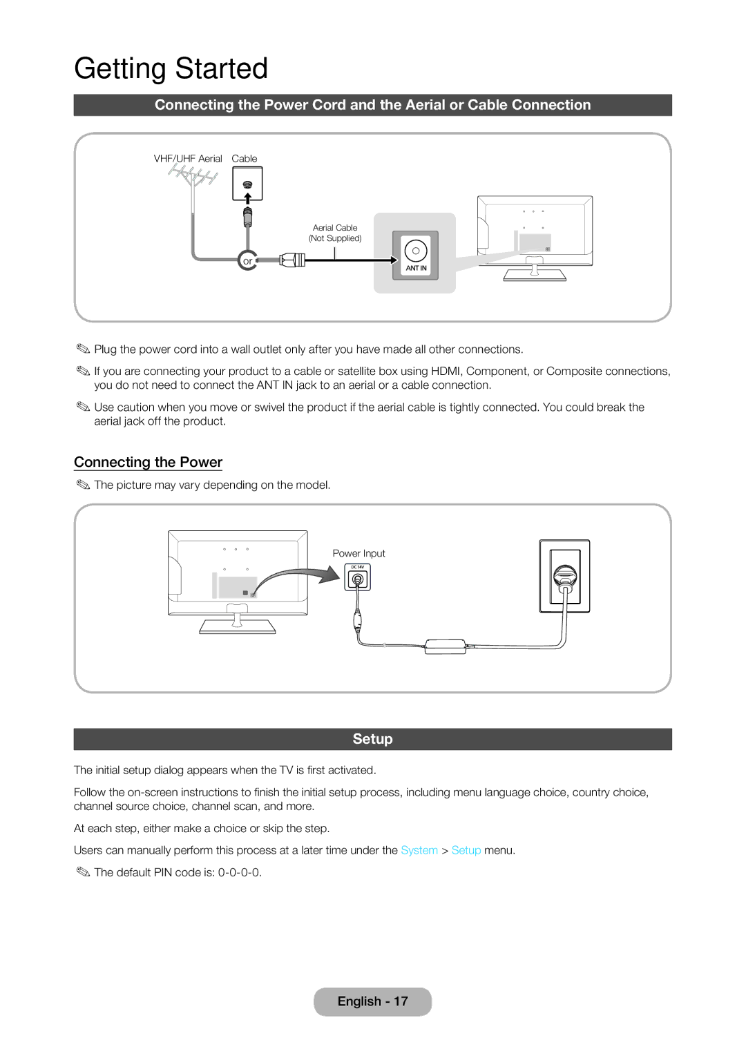 Samsung LT22C350EXQ/RU, LT19C350EXQ/RU, LT22C350EX/CI manual Connecting the Power, Setup 