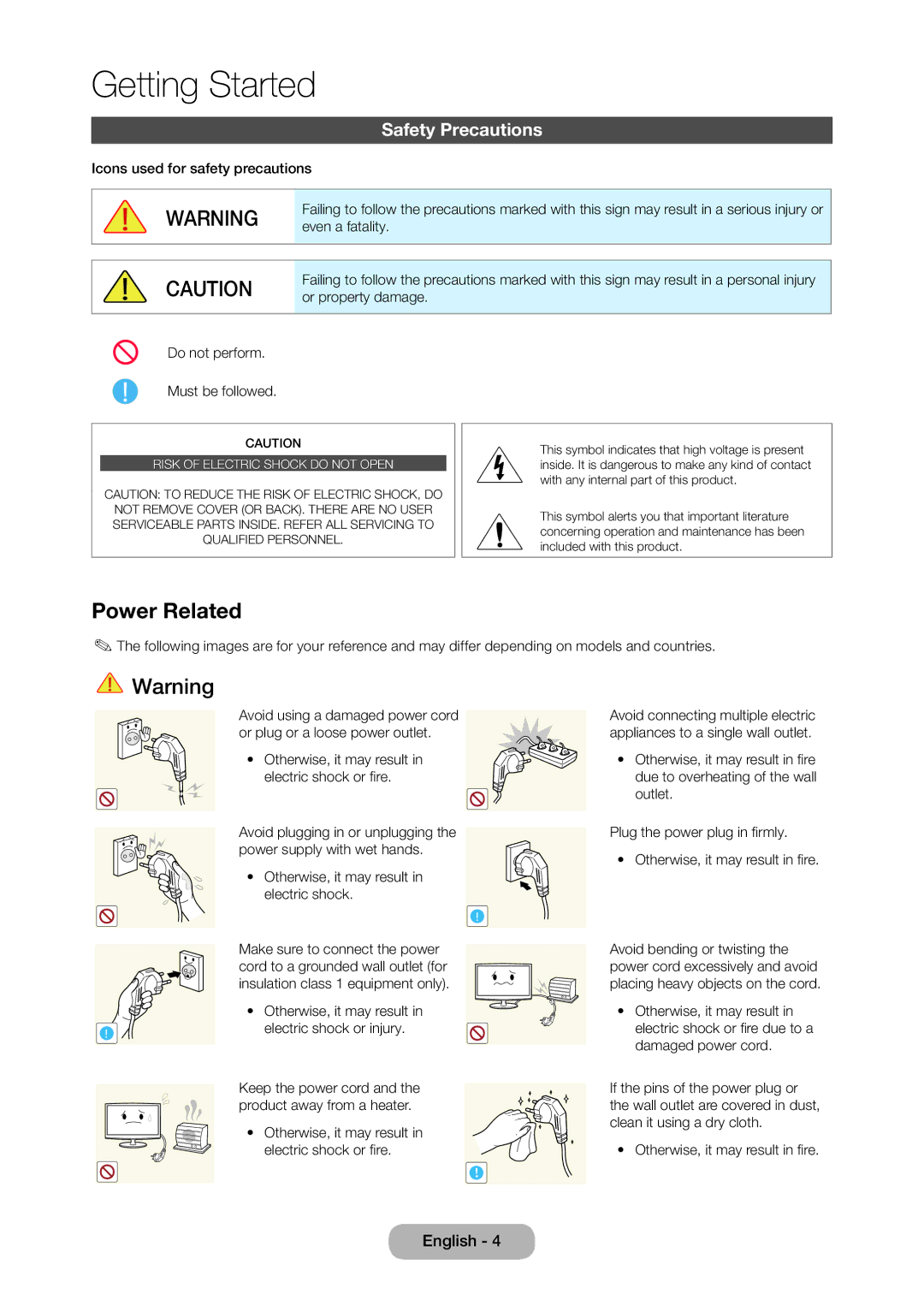 Samsung LT22C350EX/CI, LT19C350EXQ/RU, LT22C350EXQ/RU manual Power Related, Safety Precautions 