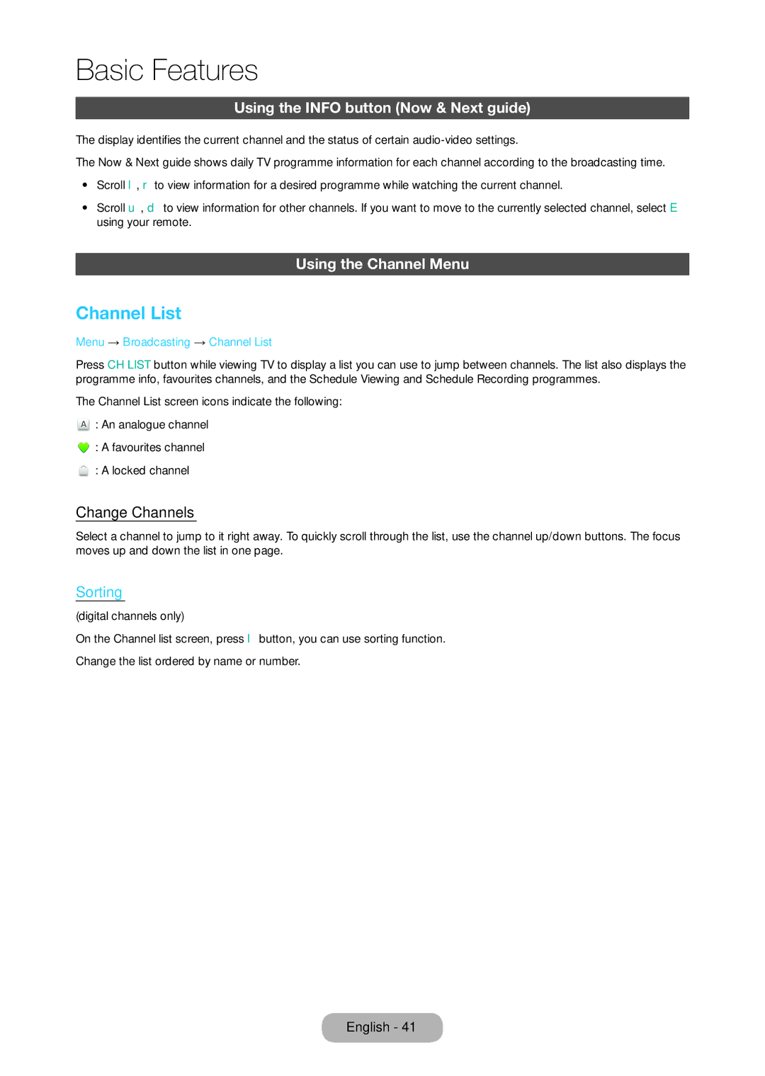 Samsung LT22C350EXQ/RU manual Channel List, Using the Info button Now & Next guide, Using the Channel Menu, Change Channels 