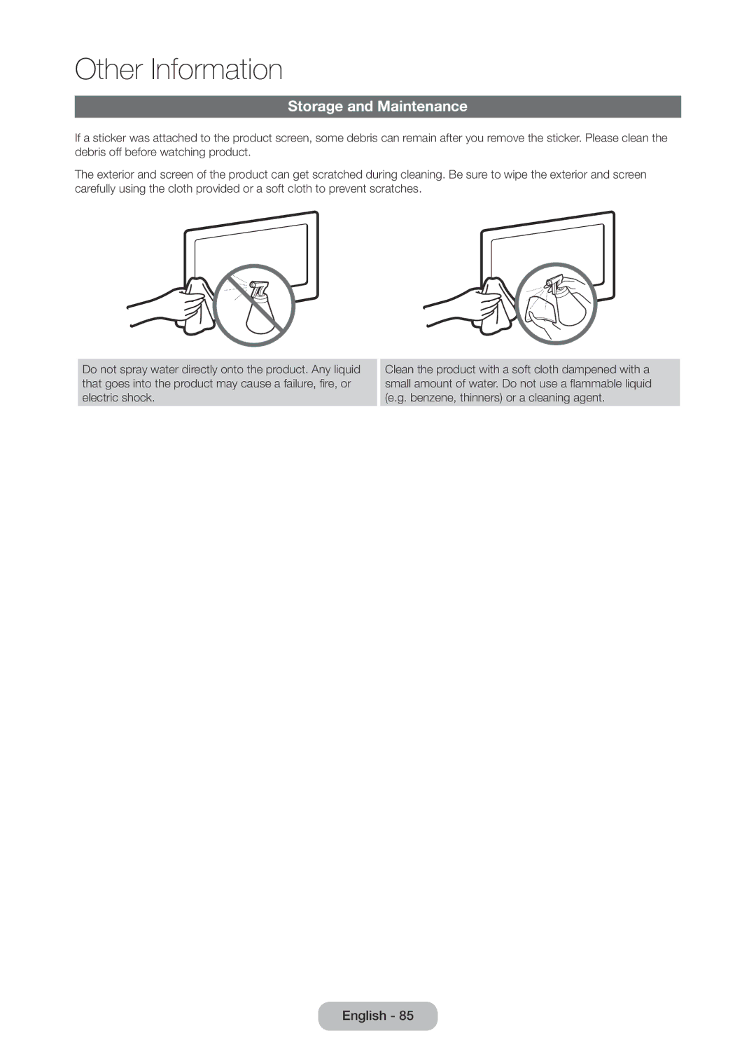 Samsung LT22C350EX/CI, LT19C350EXQ/RU, LT22C350EXQ/RU manual Storage and Maintenance 