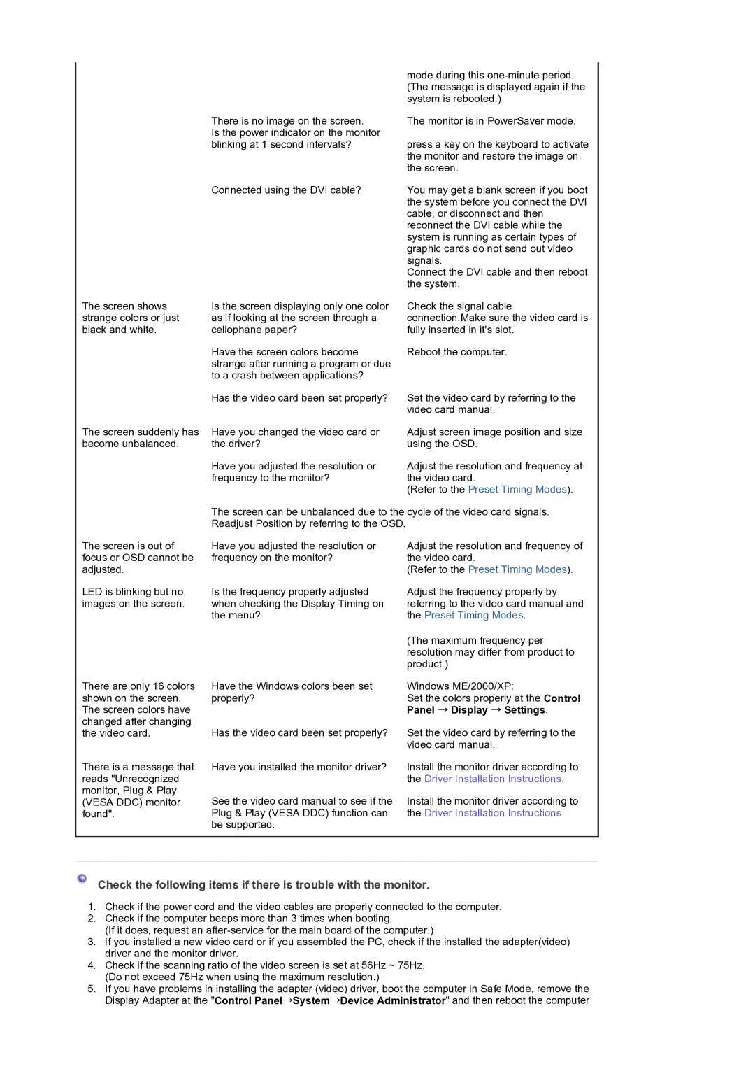 Samsung LT19GSBSS/EDC, LT19GSBSSZ/EDC manual Refer to the Preset Timing Modes 