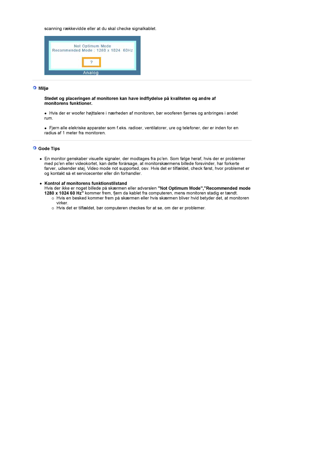 Samsung LT19GSBSS/EDC, LT19GSBSSZ/EDC manual Gode Tips, Kontrol af monitorens funktionstilstand 