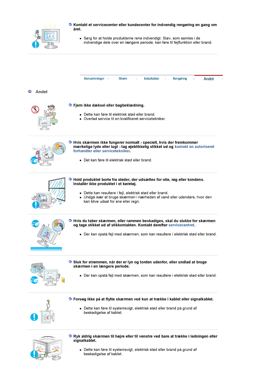 Samsung LT19GSBSS/EDC, LT19GSBSSZ/EDC manual Andet, Fjern ikke dæksel eller bagbeklædning 