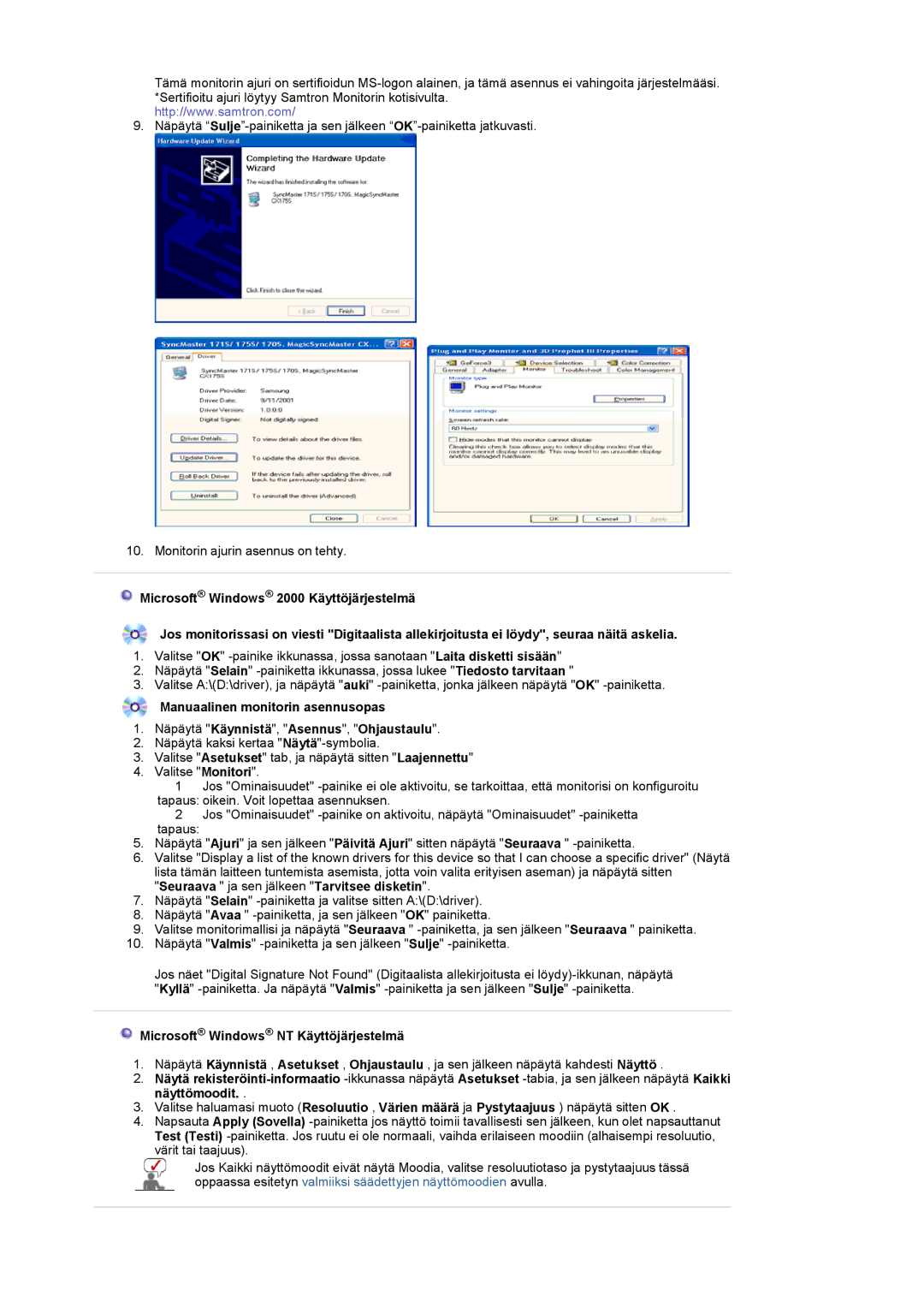 Samsung LT19GSBSS/EDC, LT19GSBSSZ/EDC manual Microsoft Windows NT Käyttöjärjestelmä 