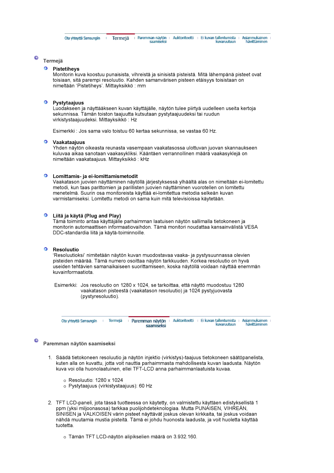 Samsung LT19GSBSS/EDC, LT19GSBSSZ/EDC manual Termejä, Paremman näytön saamiseksi 