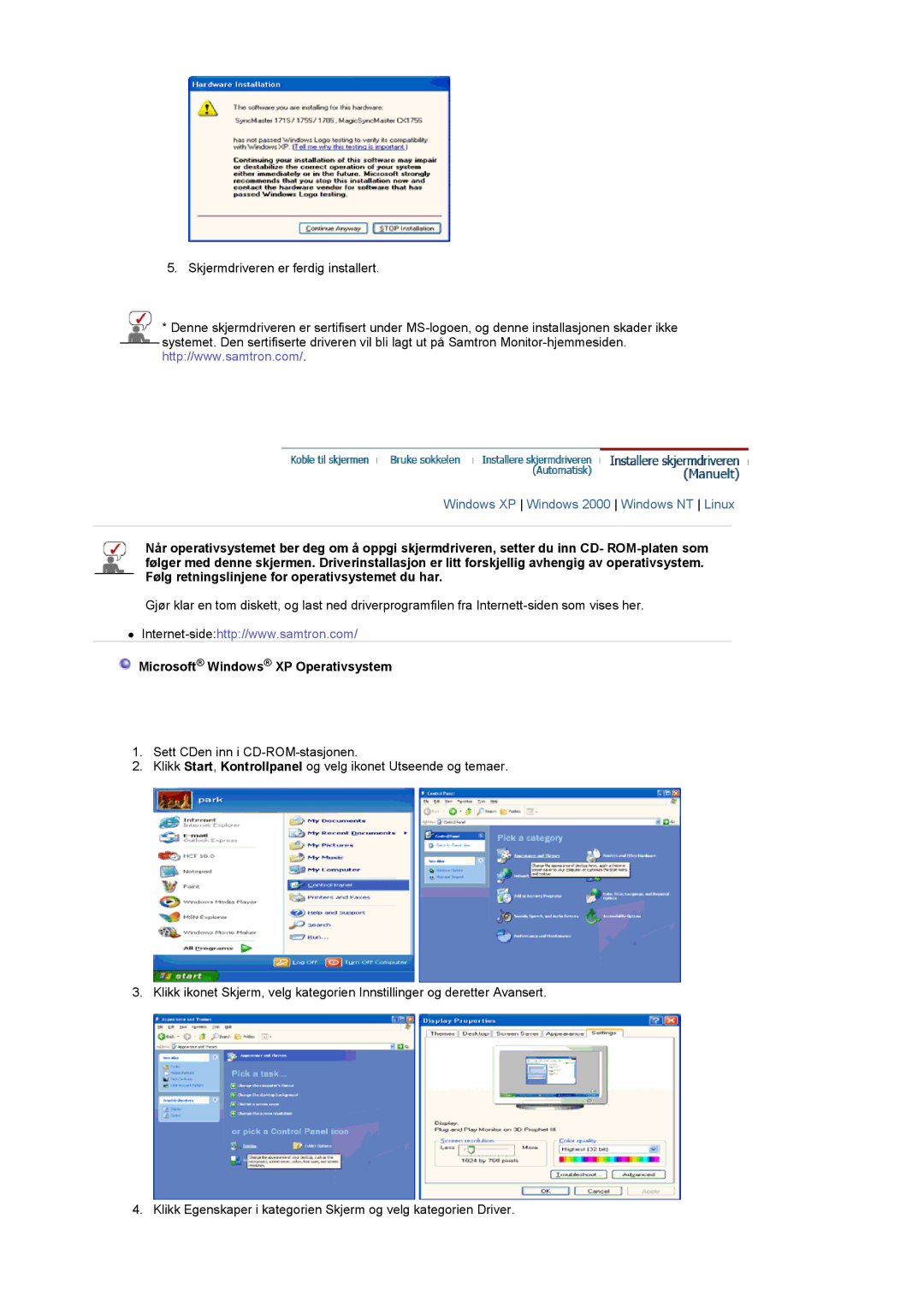 Samsung LT19GSBSS/EDC, LT19GSBSSZ/EDC manual Microsoft Windows XP Operativsystem 