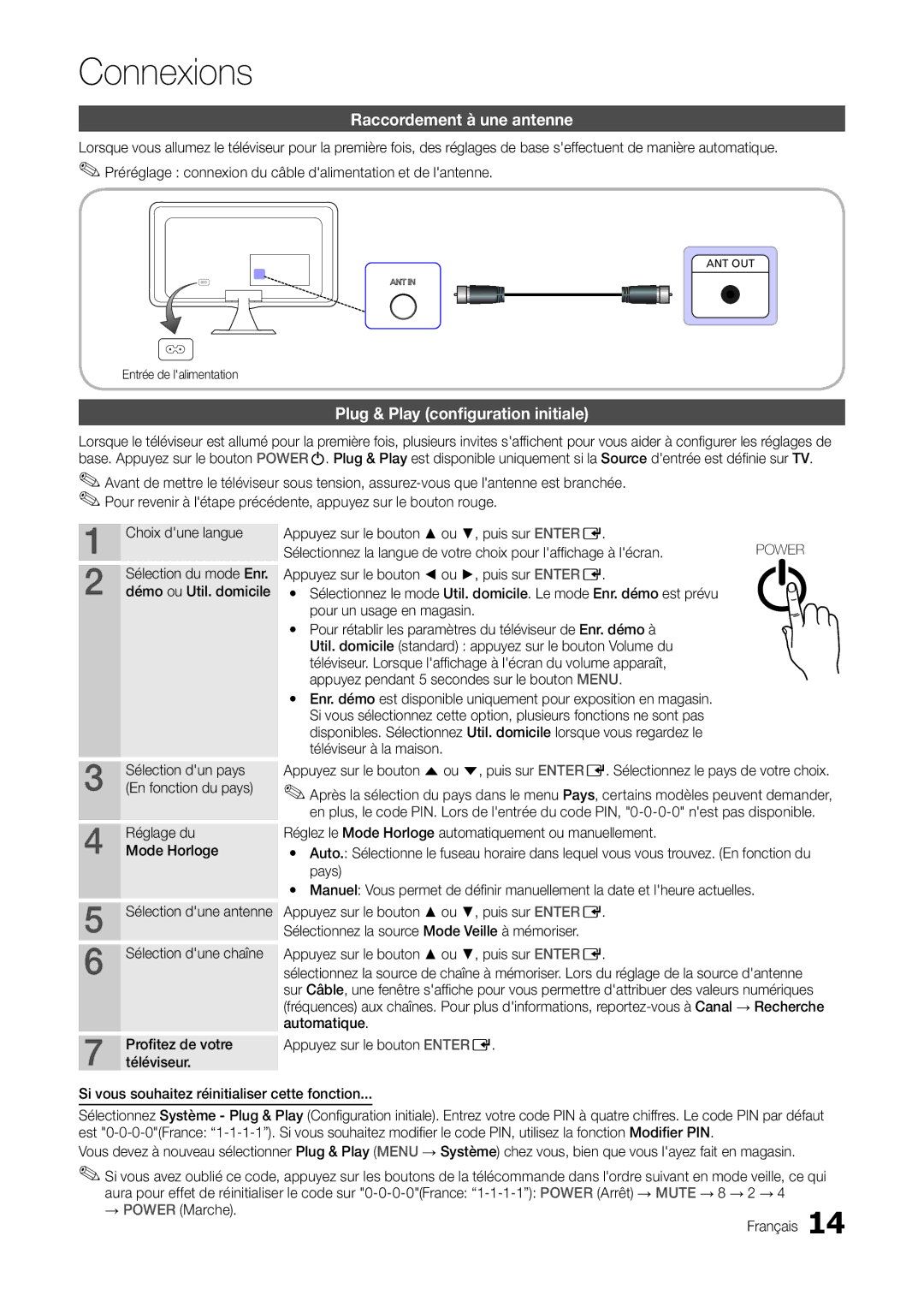 Samsung LT22A300EW/EN, LT27A300EW/EN manual Connexions, Raccordement à une antenne, Plug & Play configuration initiale 