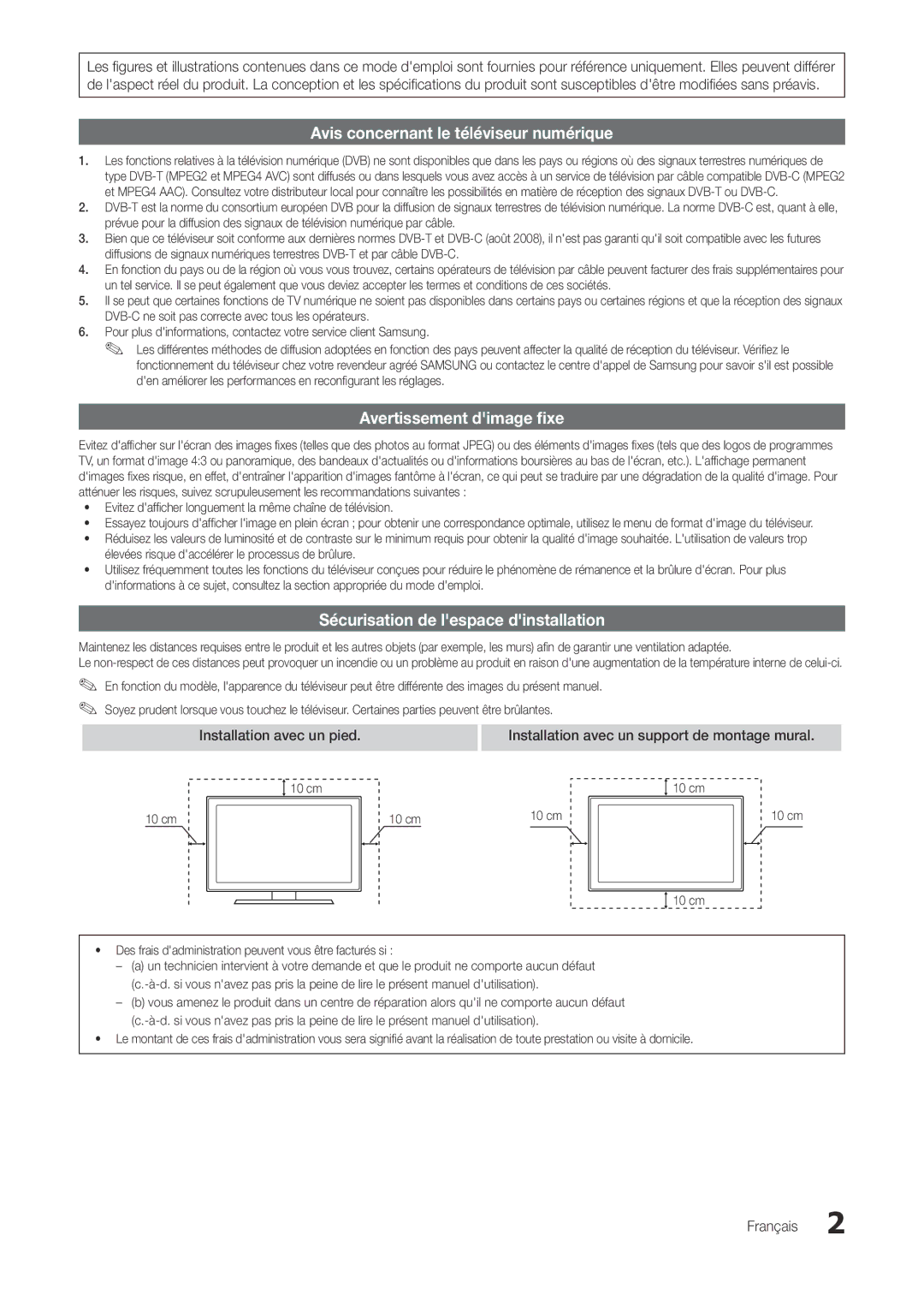 Samsung LT22A300EW/EN, LT27A300EW/EN manual Sécurisation de lespace dinstallation, Français, 10 cm 