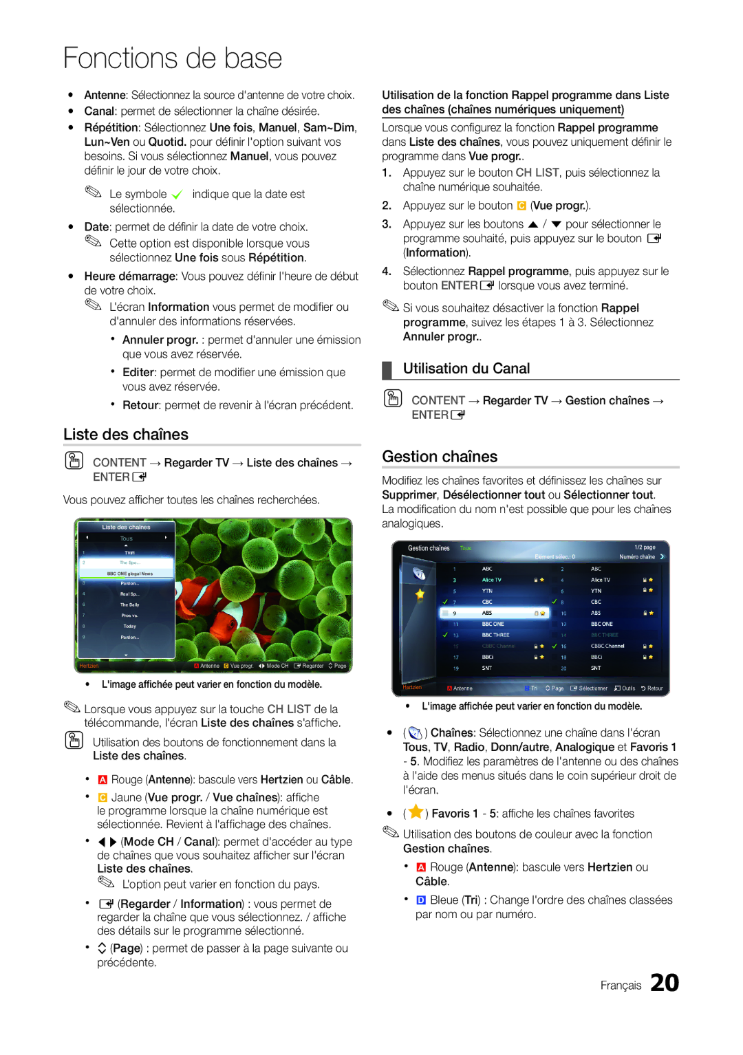 Samsung LT22A300EW/EN, LT27A300EW/EN manual Liste des chaînes, Gestion chaînes, Utilisation du Canal 