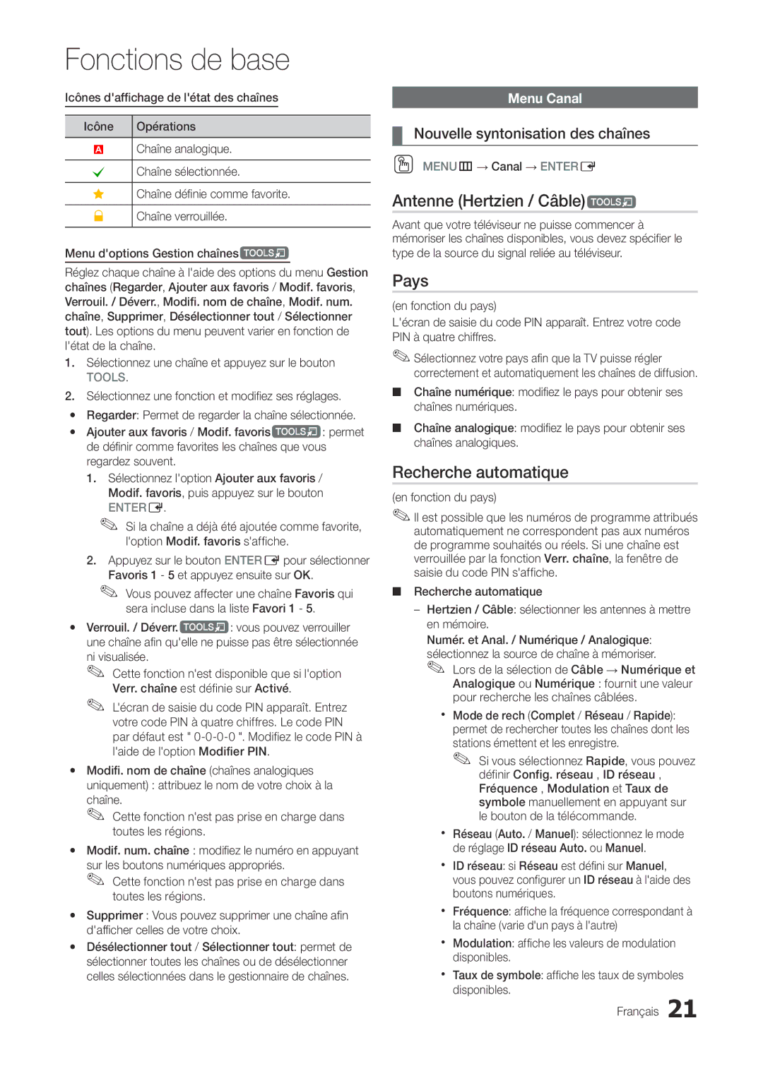 Samsung LT27A300EW/EN manual Antenne Hertzien / Câblet, Pays, Recherche automatique, Nouvelle syntonisation des chaînes 