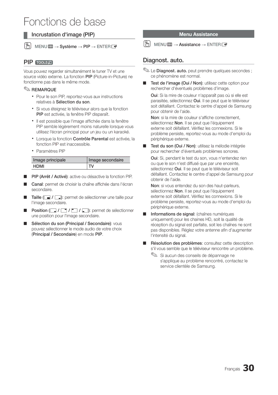 Samsung LT22A300EW/EN, LT27A300EW/EN manual PIP t, Diagnost. auto, Menu Assistance 