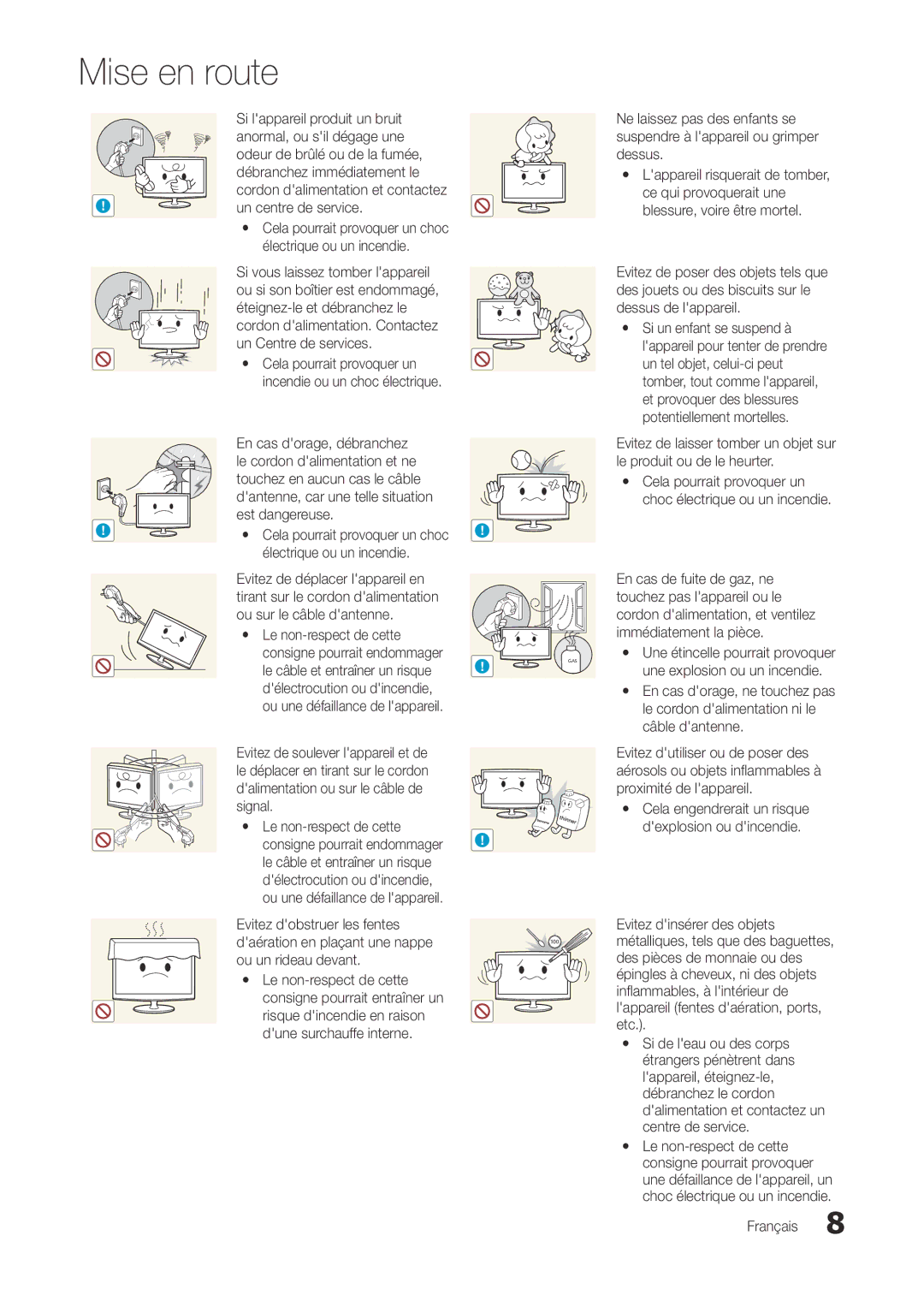 Samsung LT22A300EW/EN manual Si lappareil produit un bruit, Anormal, ou sil dégage une, Odeur de brûlé ou de la fumée 