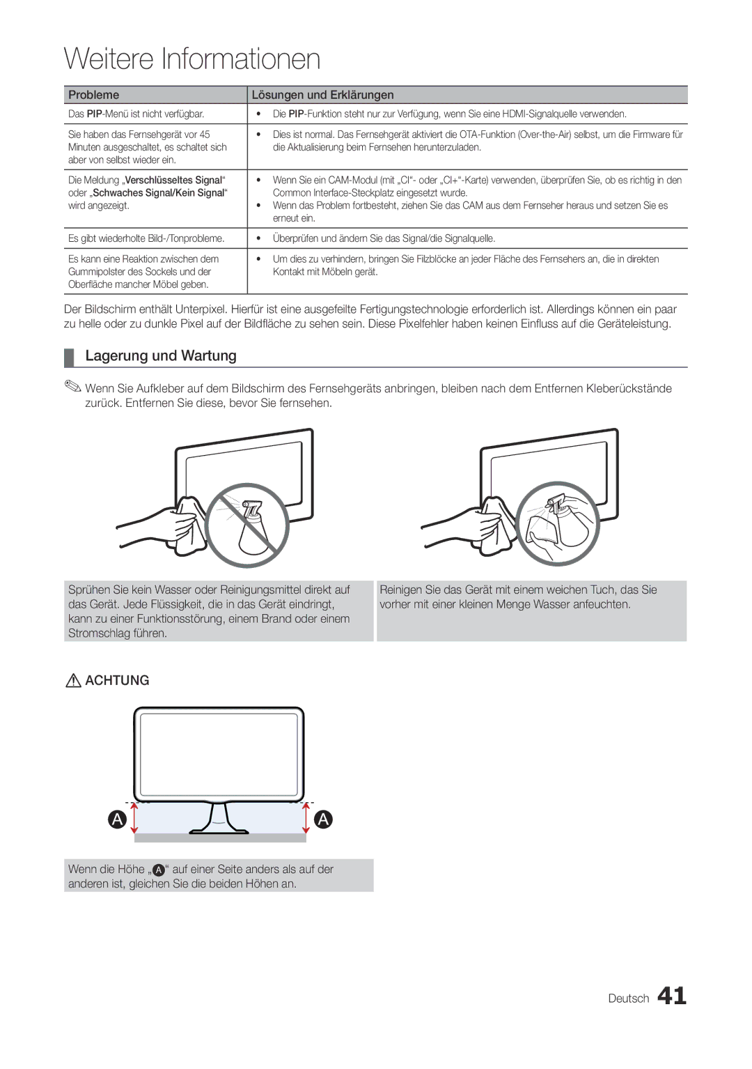 Samsung LT27A300EW/EN, LT22A300EW/EN Lagerung und Wartung, Die Aktualisierung beim Fernsehen herunterzuladen, Erneut ein 