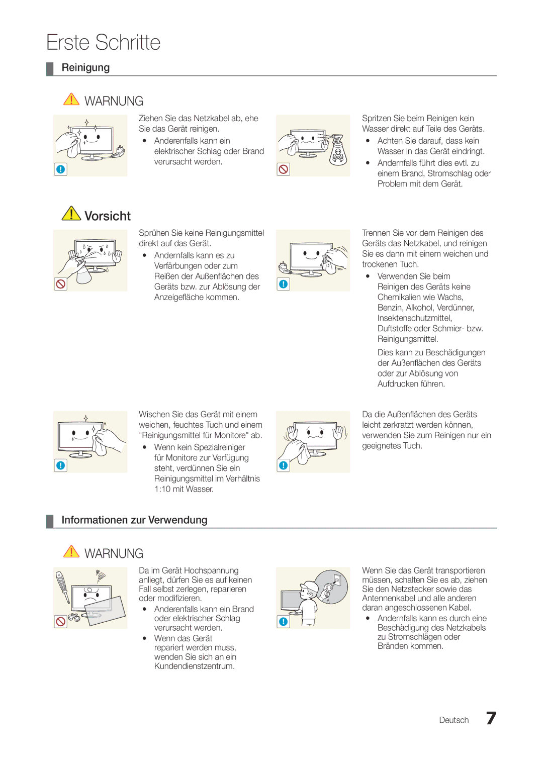 Samsung LT27A300EW/EN, LT22A300EW/EN manual Reinigung, Informationen zur Verwendung 