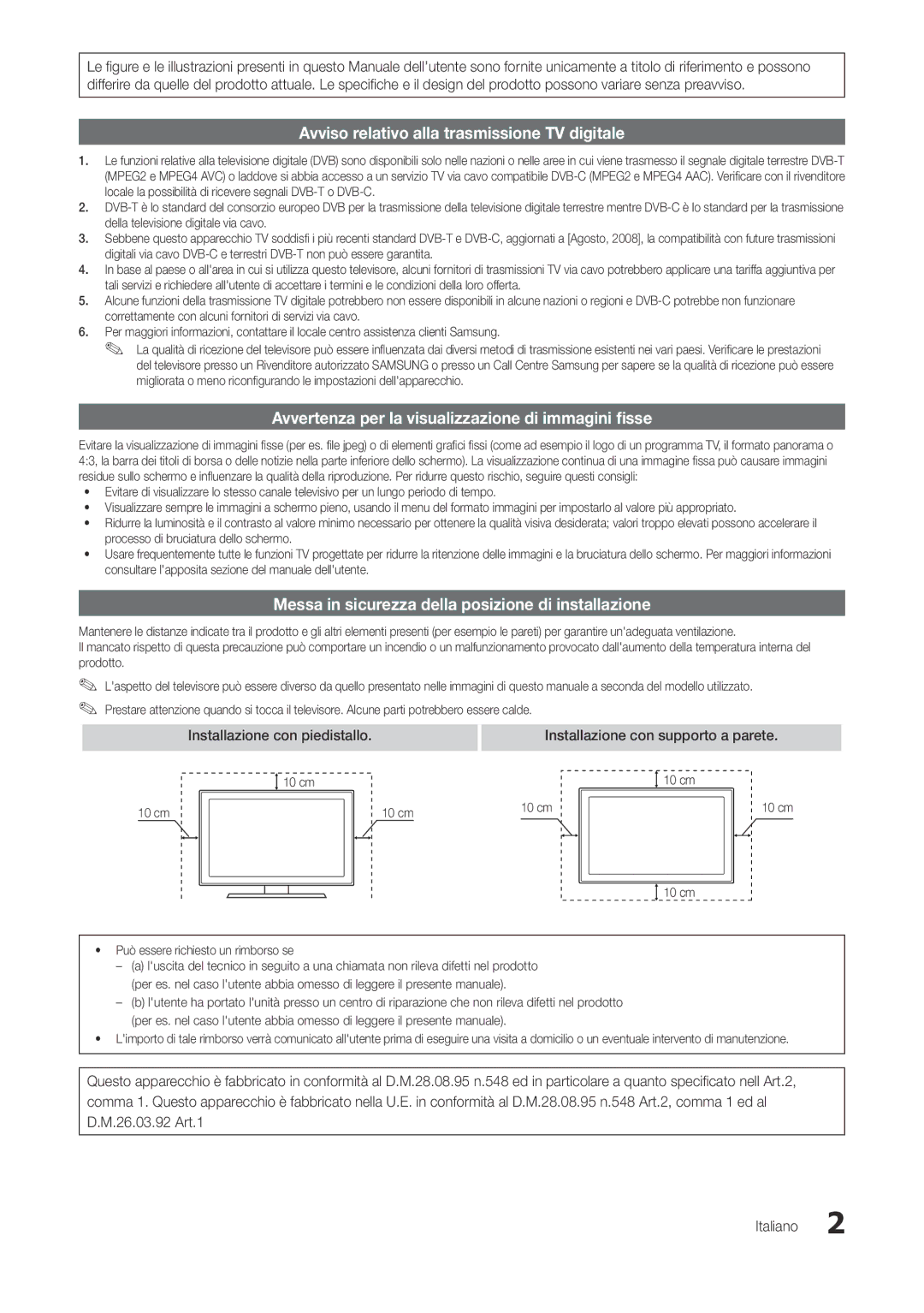 Samsung LT22A300EW/EN, LT27A300EW/EN Messa in sicurezza della posizione di installazione, Installazione con piedistallo 