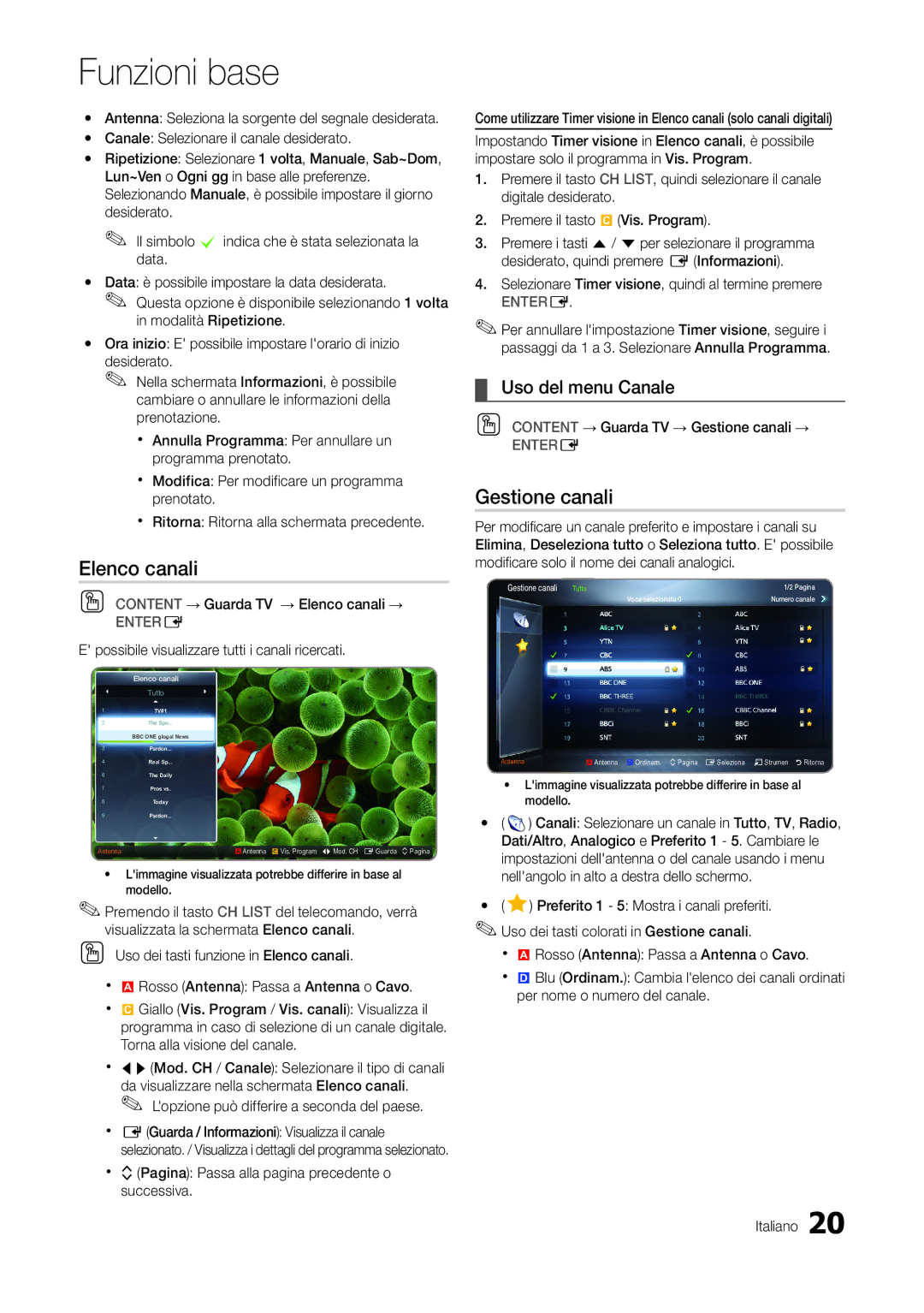 Samsung LT22A300EW/EN, LT27A300EW/EN manual Elenco canali, Gestione canali, Uso del menu Canale 