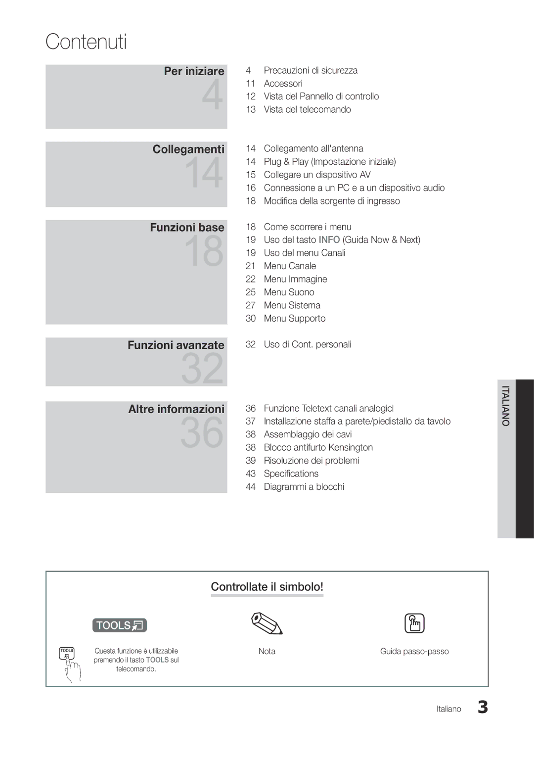 Samsung LT27A300EW/EN, LT22A300EW/EN manual Contenuti, Controllate il simbolo, Nota 