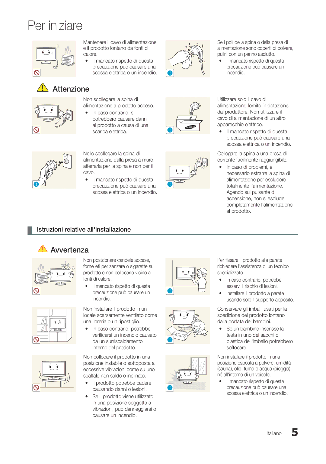 Samsung LT27A300EW/EN, LT22A300EW/EN manual Istruzioni relative allinstallazione, Il prodotto lontano da fonti di, Incendio 