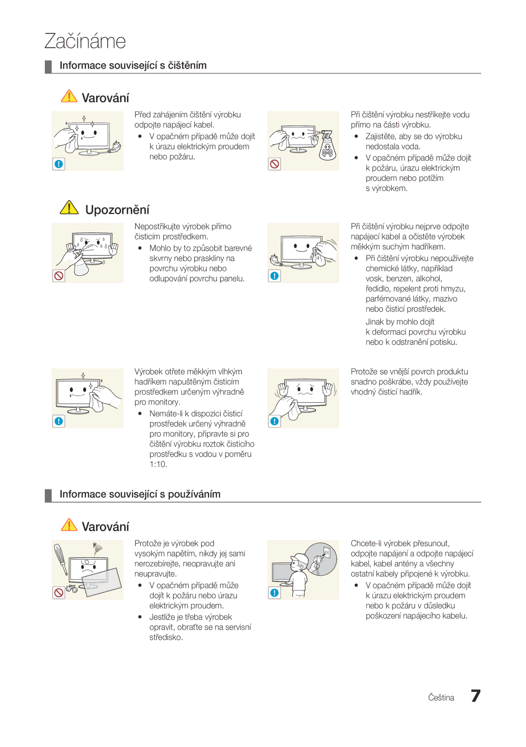 Samsung LT27A300EW/EN, LT22A300EW/EN manual Informace související s čištěním, Informace související s používáním 