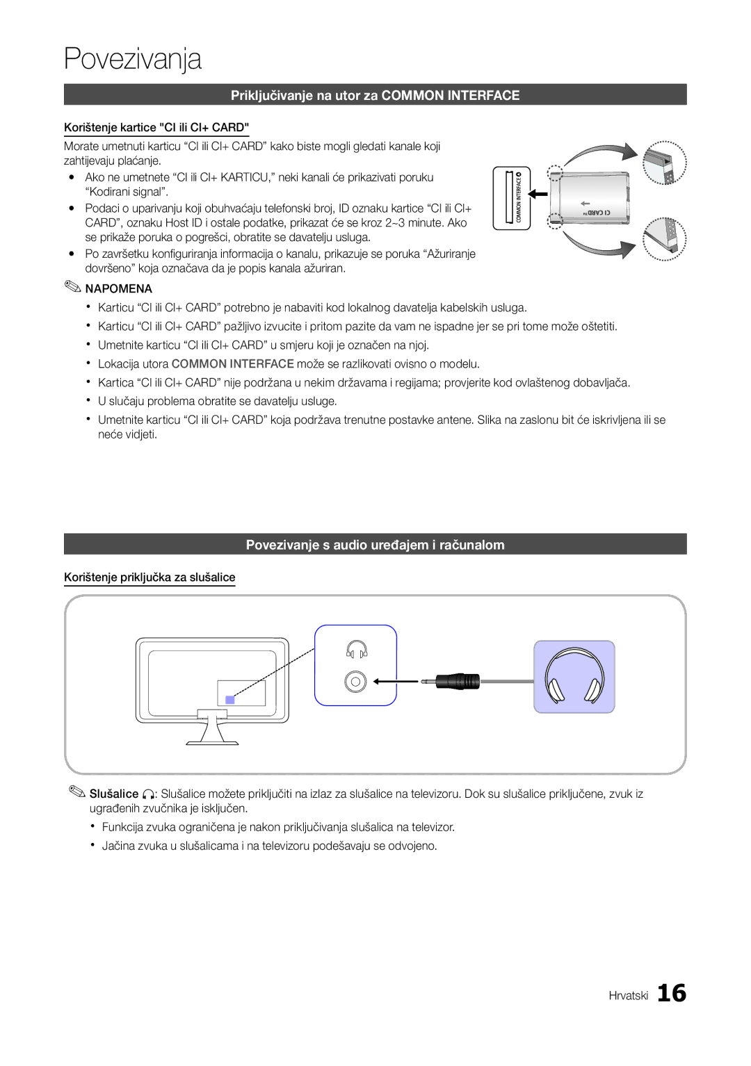 Samsung LT22A300EW/EN, LT27A300EW/EN Priključivanje na utor za Common Interface, Povezivanje s audio uređajem i računalom 