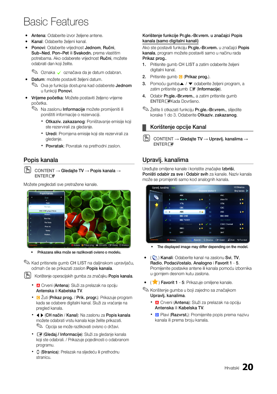 Samsung LT22A300EW/EN, LT27A300EW/EN manual Popis kanala, Upravlj. kanalima, Korištenje opcije Kanal 