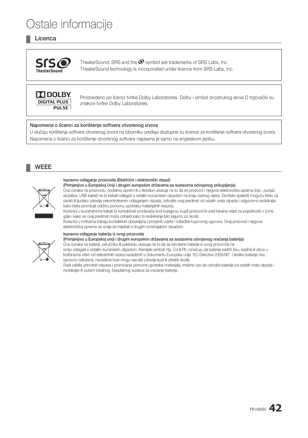 Samsung LT22A300EW/EN, LT27A300EW/EN manual Licenca, Weee 