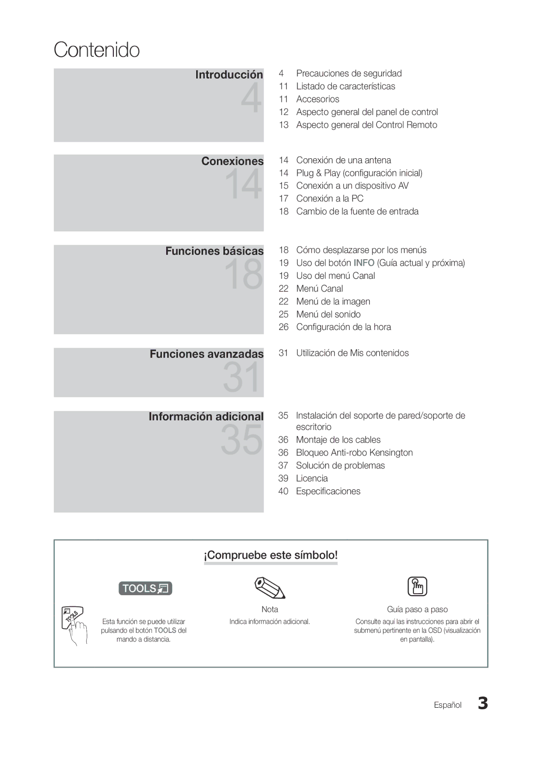 Samsung LT22A300EW/EN manual ¡Compruebe este símbolo, Nota Guía paso a paso 