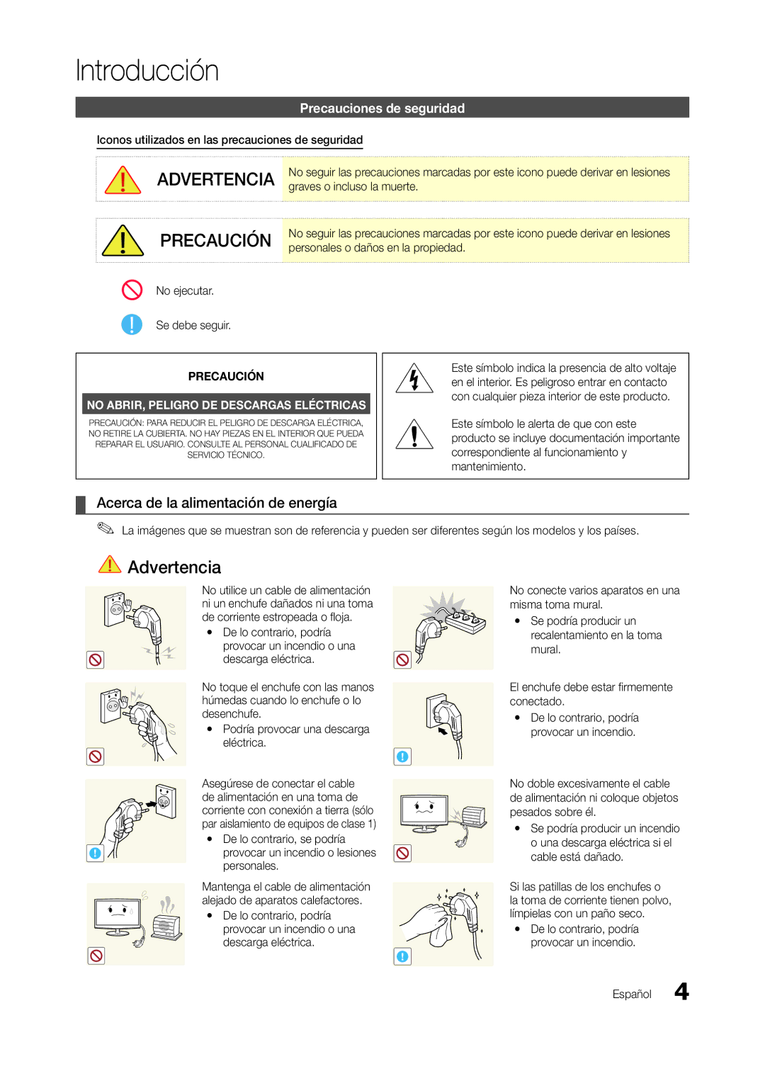 Samsung LT22A300EW/EN manual Acerca de la alimentación de energía, Precauciones de seguridad 