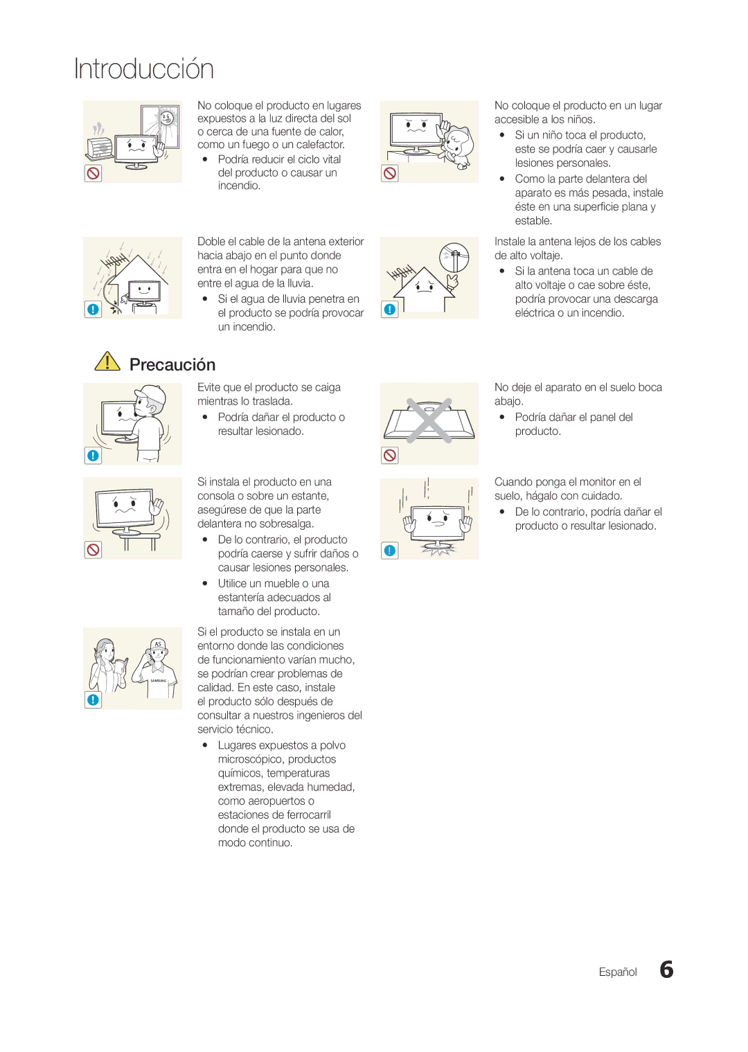 Samsung LT22A300EW/EN Un incendio, Evite que el producto se caiga mientras lo traslada, Si el producto se instala en un 