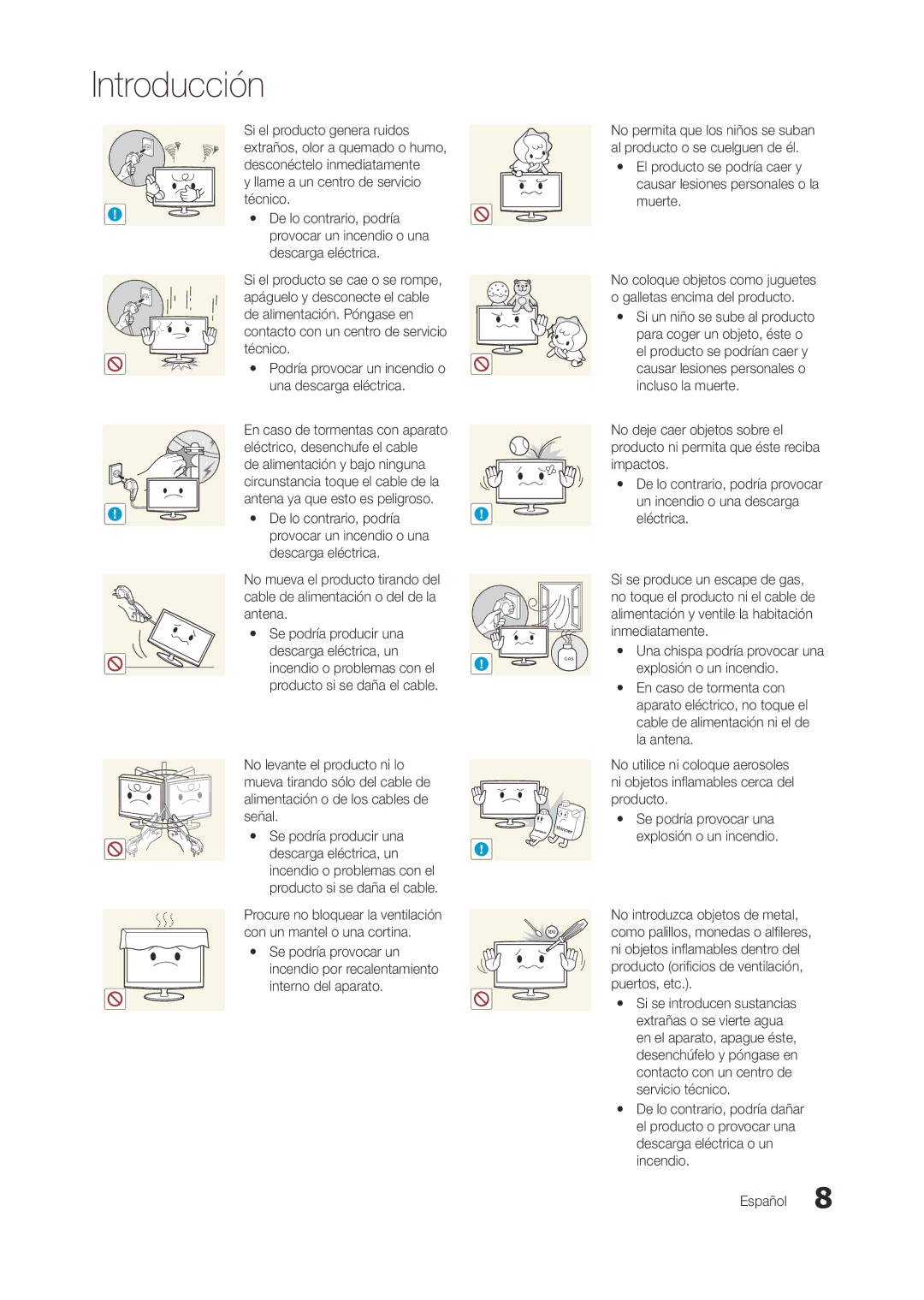 Samsung LT22A300EW/EN manual Incendio o problemas con el ! producto si se daña el cable 