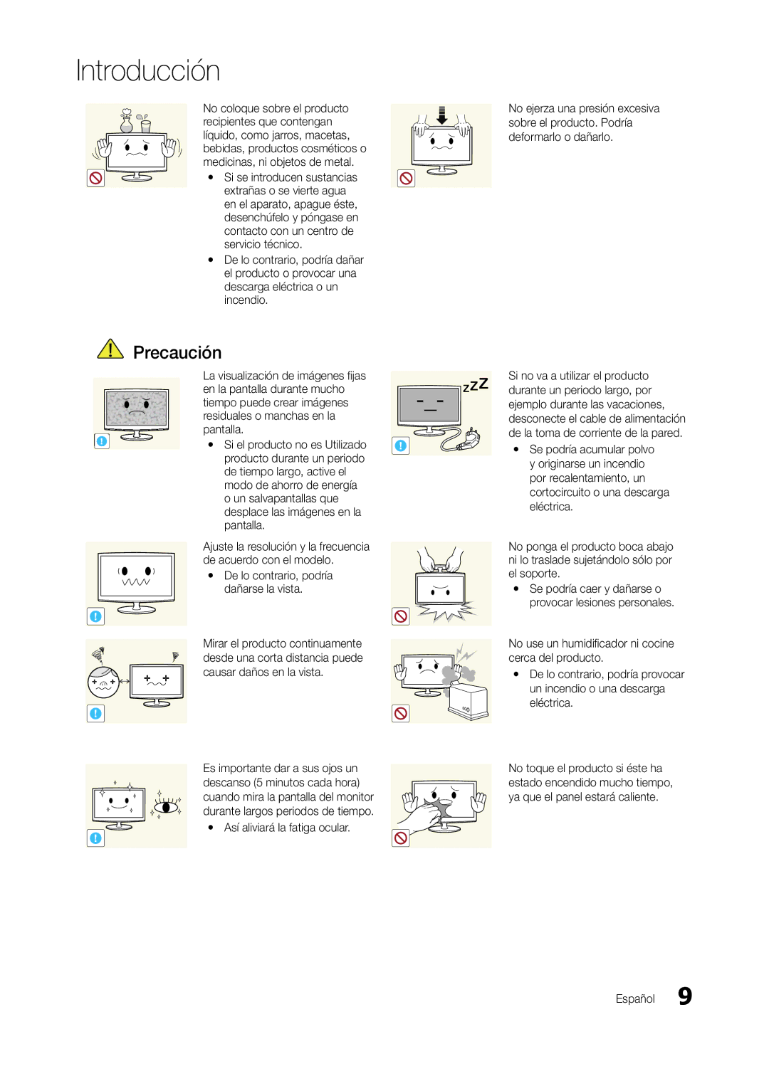 Samsung LT22A300EW/EN manual La visualización de imágenes fi jas, Se podría caer y dañarse o provocar lesiones personales 