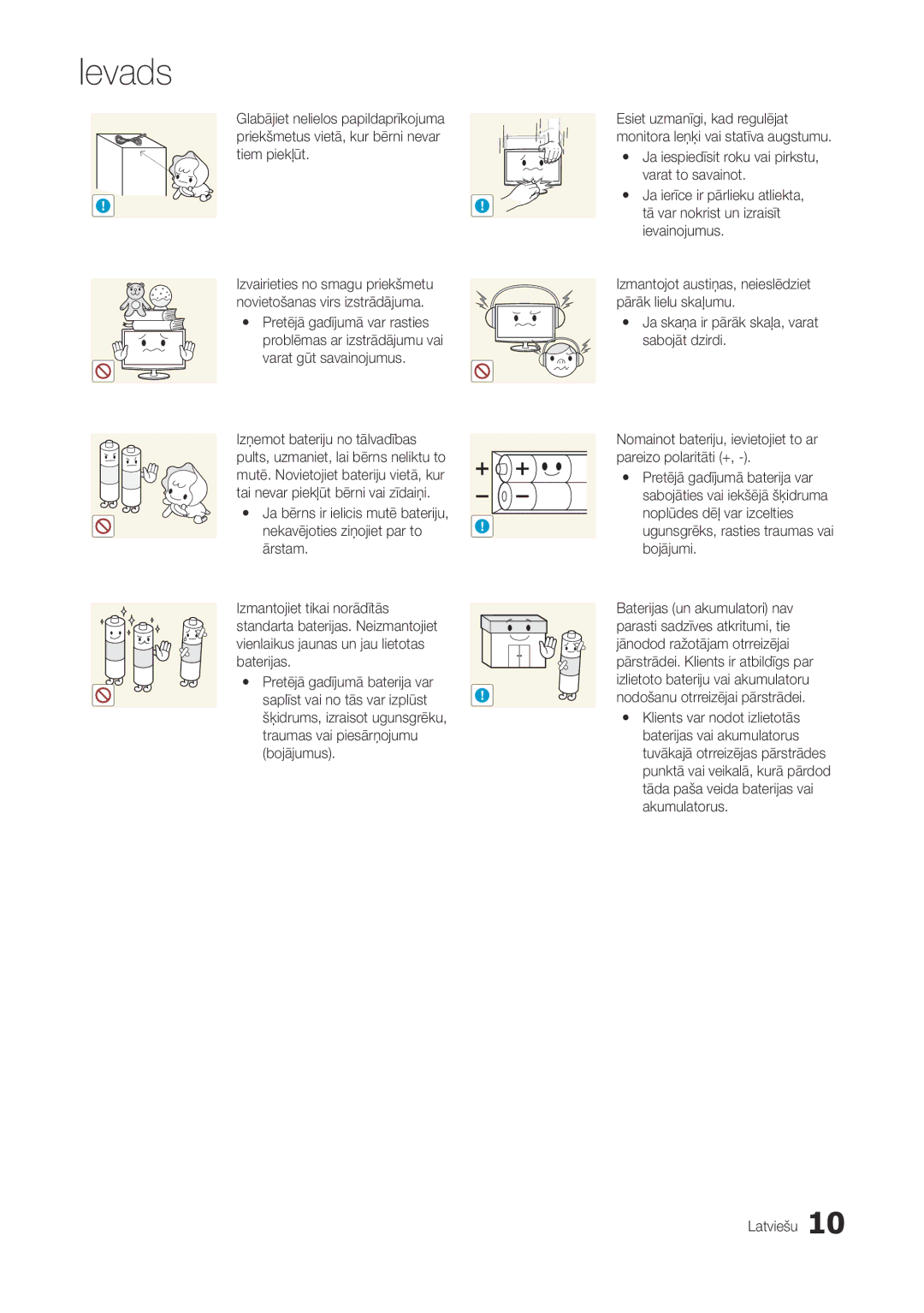 Samsung LT22A300EW/EN manual Izņemot bateriju no tālvadības, Izmantojot austiņas, neieslēdziet pārāk lielu skaļumu 