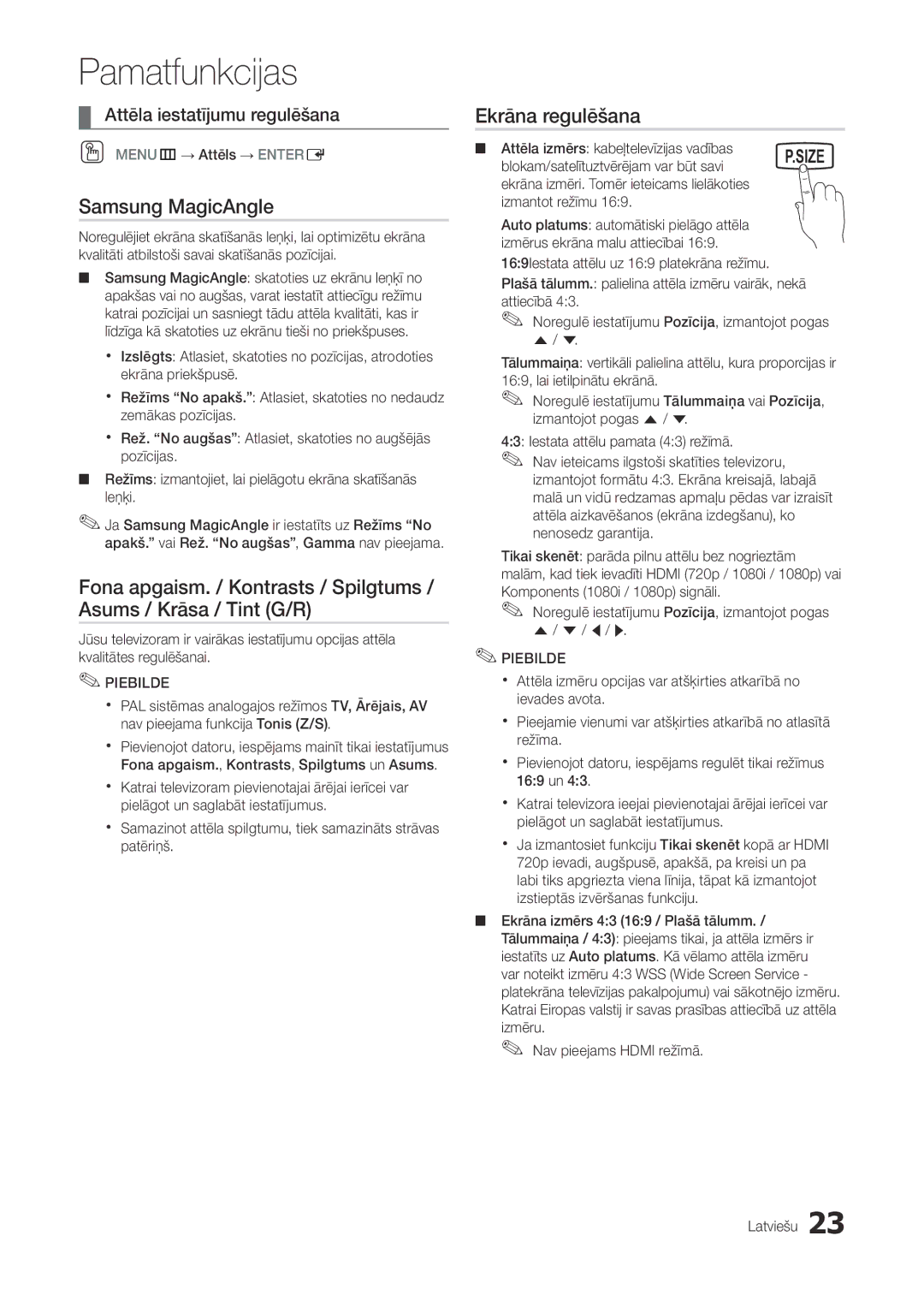 Samsung LT22A300EW/EN manual Samsung MagicAngle, Ekrāna regulēšana 