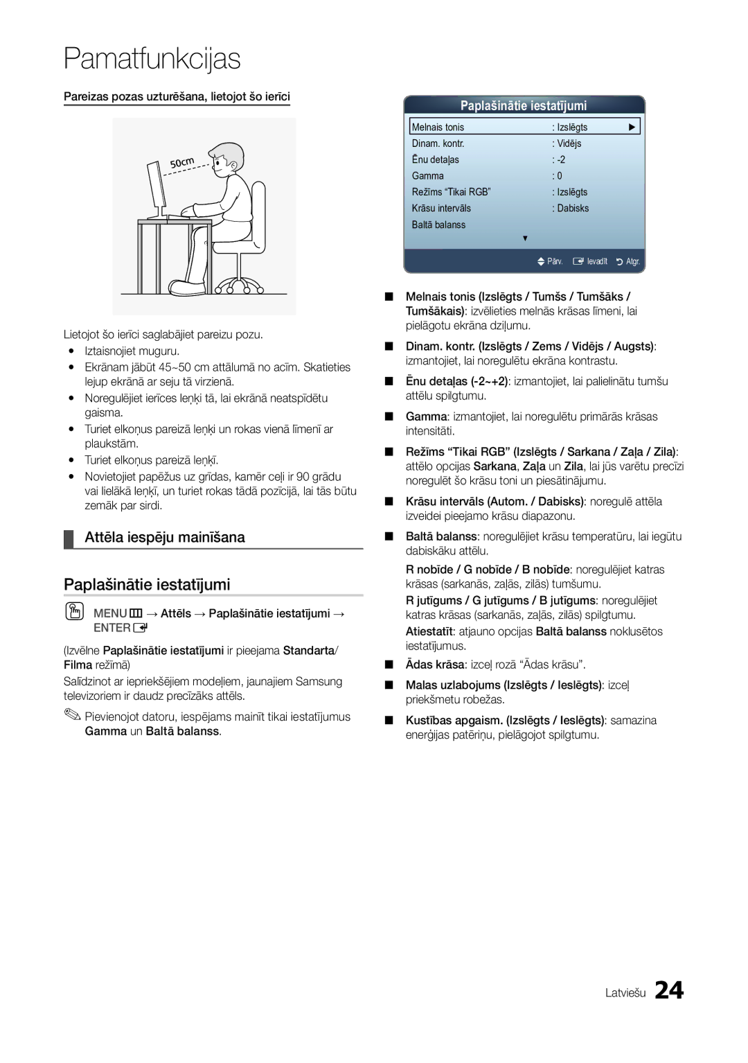 Samsung LT22A300EW/EN manual OO MENUm→ Attēls → Paplašinātie iestatījumi → 