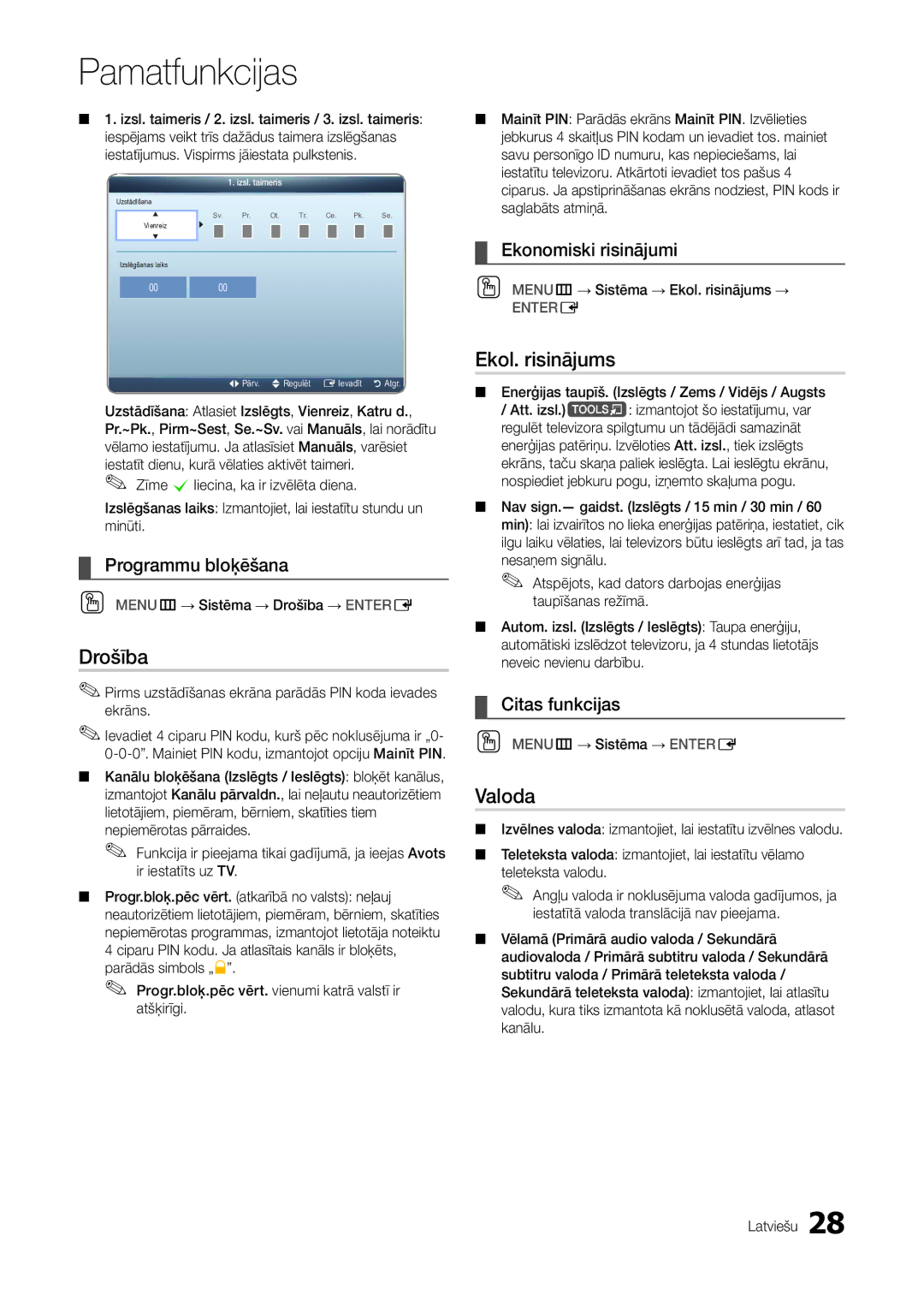 Samsung LT22A300EW/EN manual Drošība, Ekol. risinājums, Valoda 