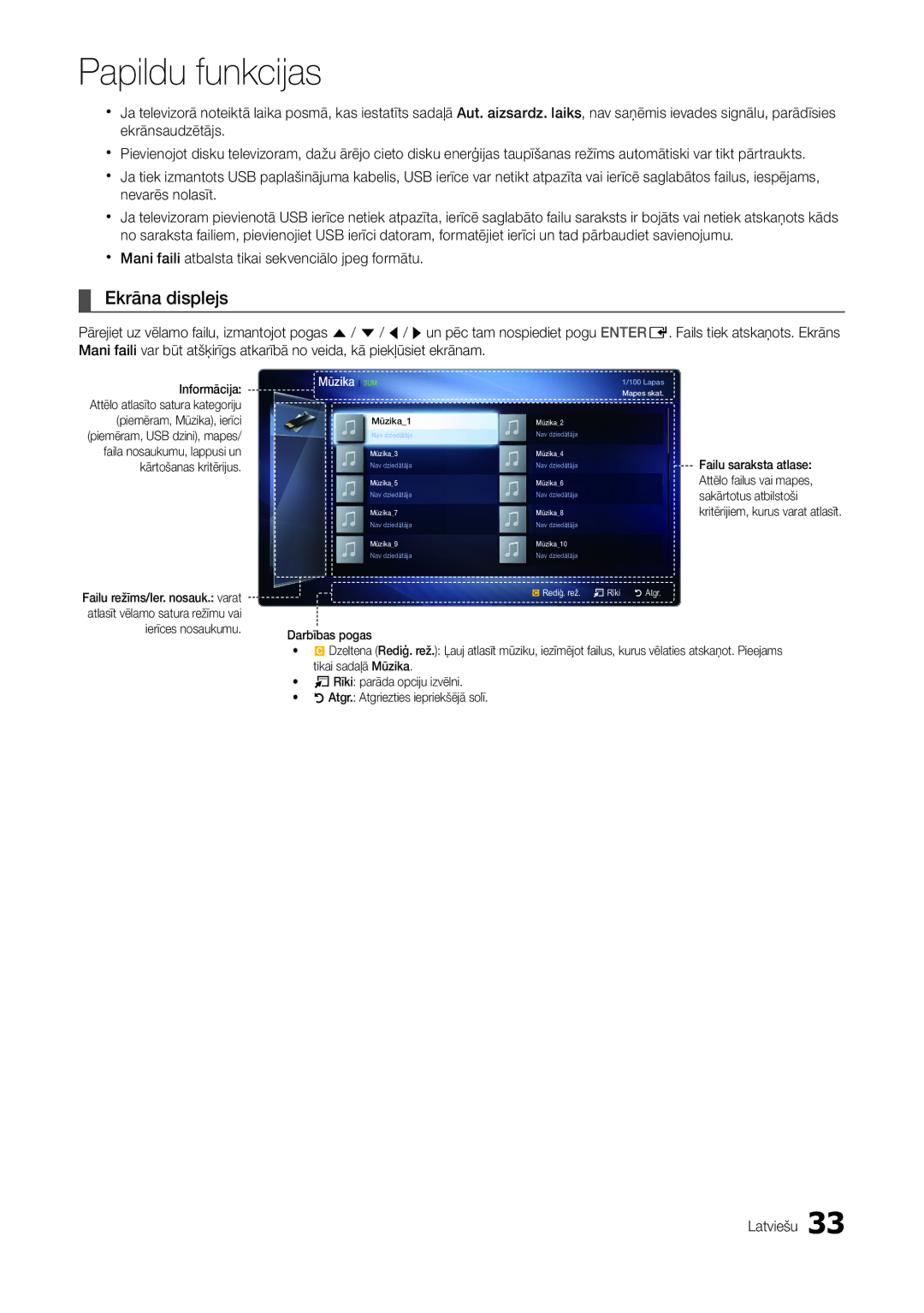 Samsung LT22A300EW/EN manual Ekrāna displejs, Xx Mani faili atbalsta tikai sekvenciālo jpeg formātu 