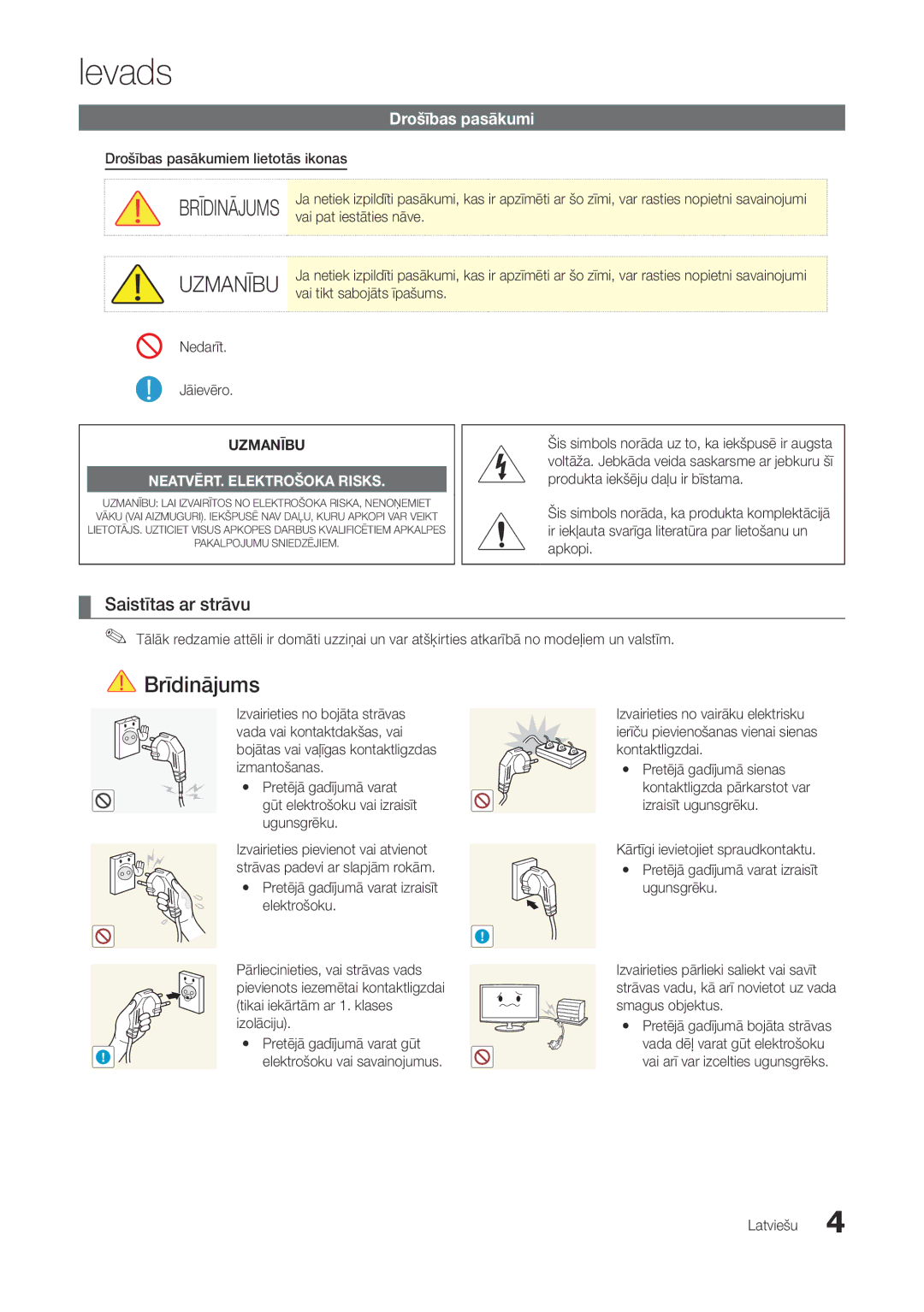 Samsung LT22A300EW/EN manual Ievads, Brīdinājums, Drošības pasākumi 